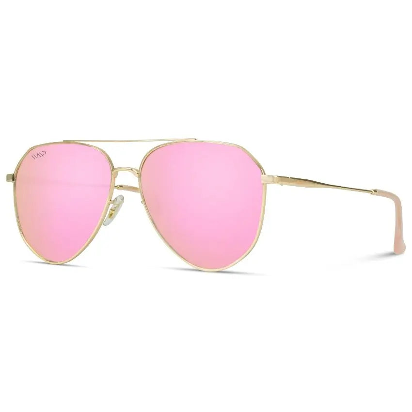 Gold Frame / Mirror Pink || Modern Polarized Aviator Sunglasses Pink Lens Gold Frame and Comfortable Screw-less Nose Pads