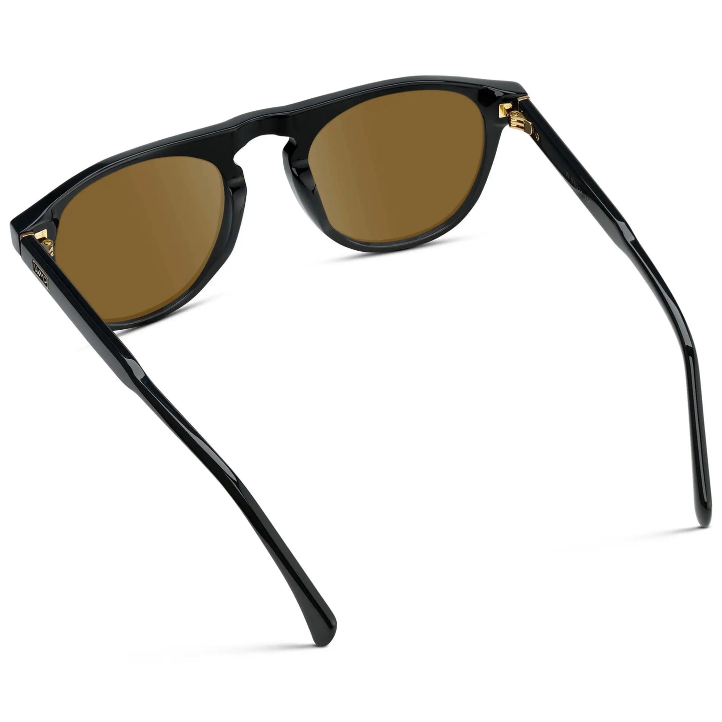 Black / Amber || Men's Rounded Aviator-Inspired Prescription Sunglasses with Black Acetate Frame and Brown Prescription Lens