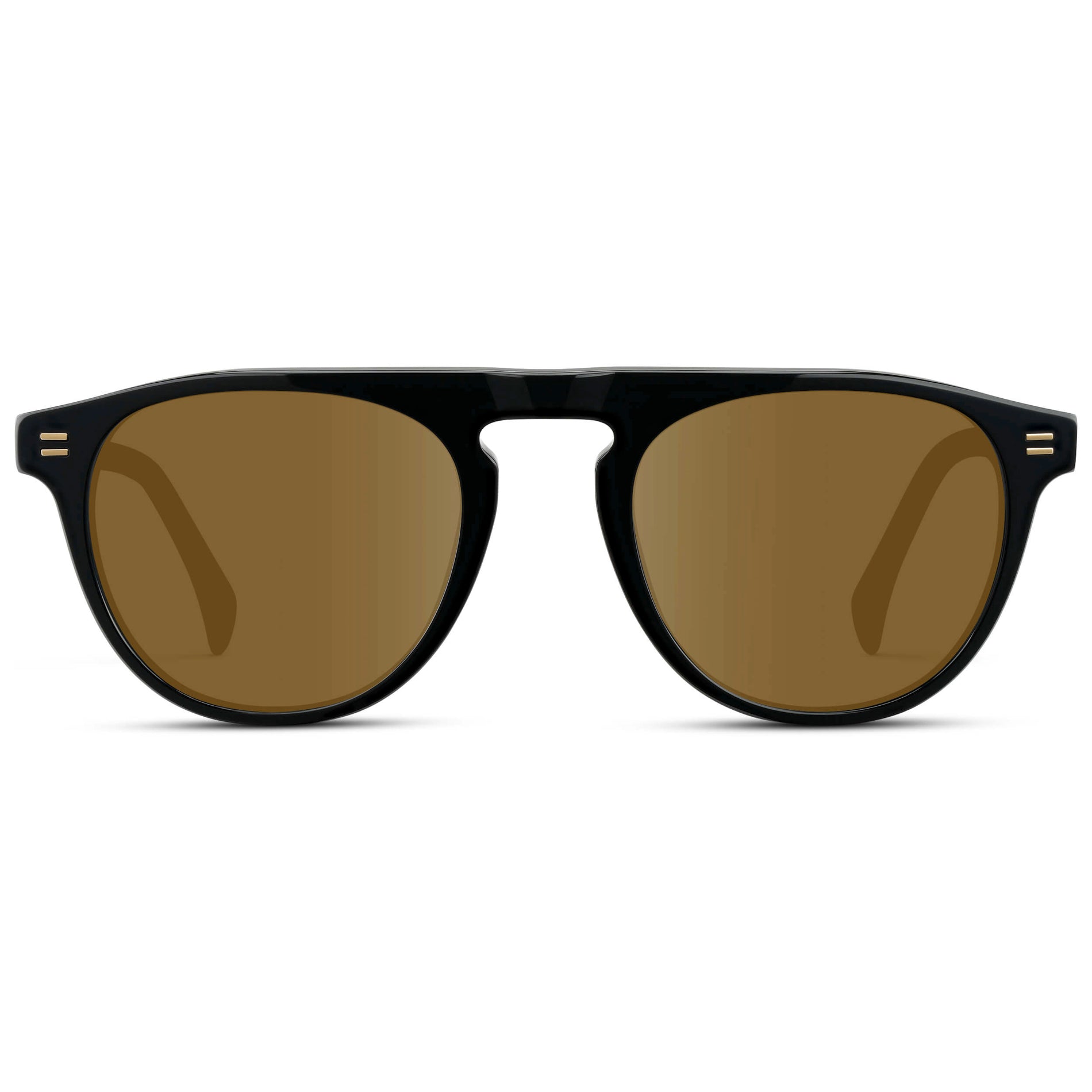 Black / Amber || Men's Rounded Aviator-Inspired Prescription Sunglasses with Black Acetate Frame and Brown Prescription Lens