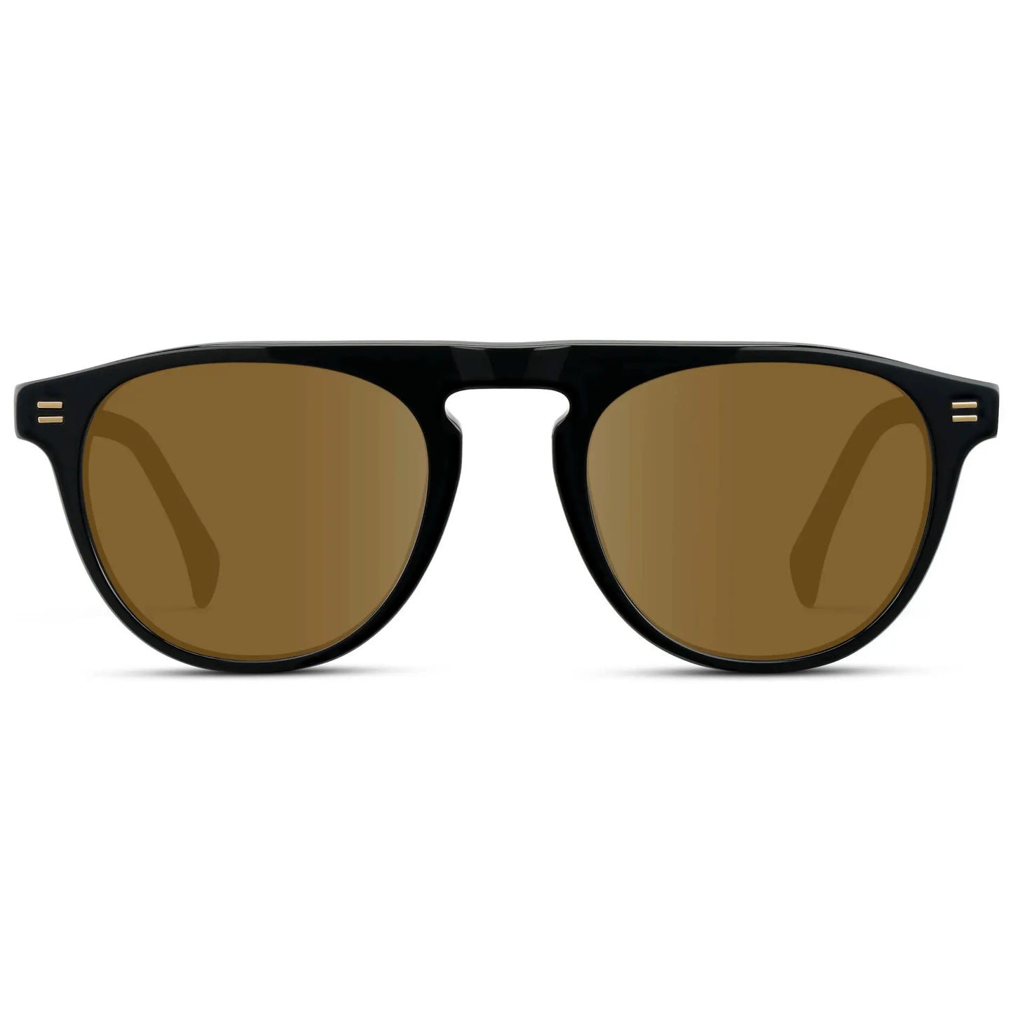 Black / Amber || Men's Rounded Aviator-Inspired Prescription Sunglasses with Black Acetate Frame and Brown Prescription Lens