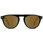 Black / Amber || Men's Rounded Aviator-Inspired Prescription Sunglasses with Black Acetate Frame and Brown Prescription Lens