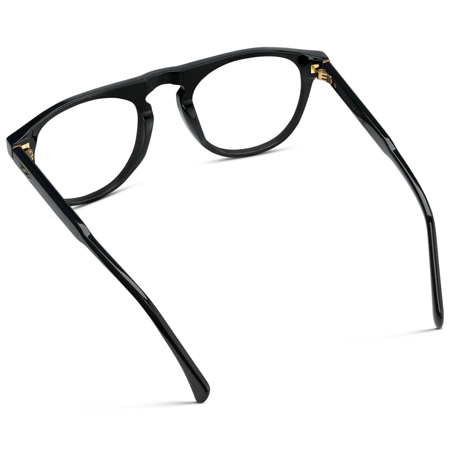 Black || Back view of Men's Rounded Aviator-Inspired Prescription Eyeglasses with Black Acetate Frame and Clear Lens on a white background