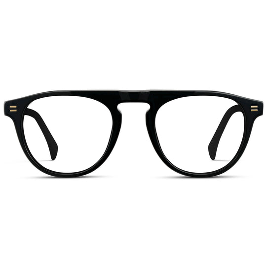 Black || Men's Rounded Aviator-Inspired Prescription Eyeglasses with Black Acetate Frame and Clear Prescription Lens