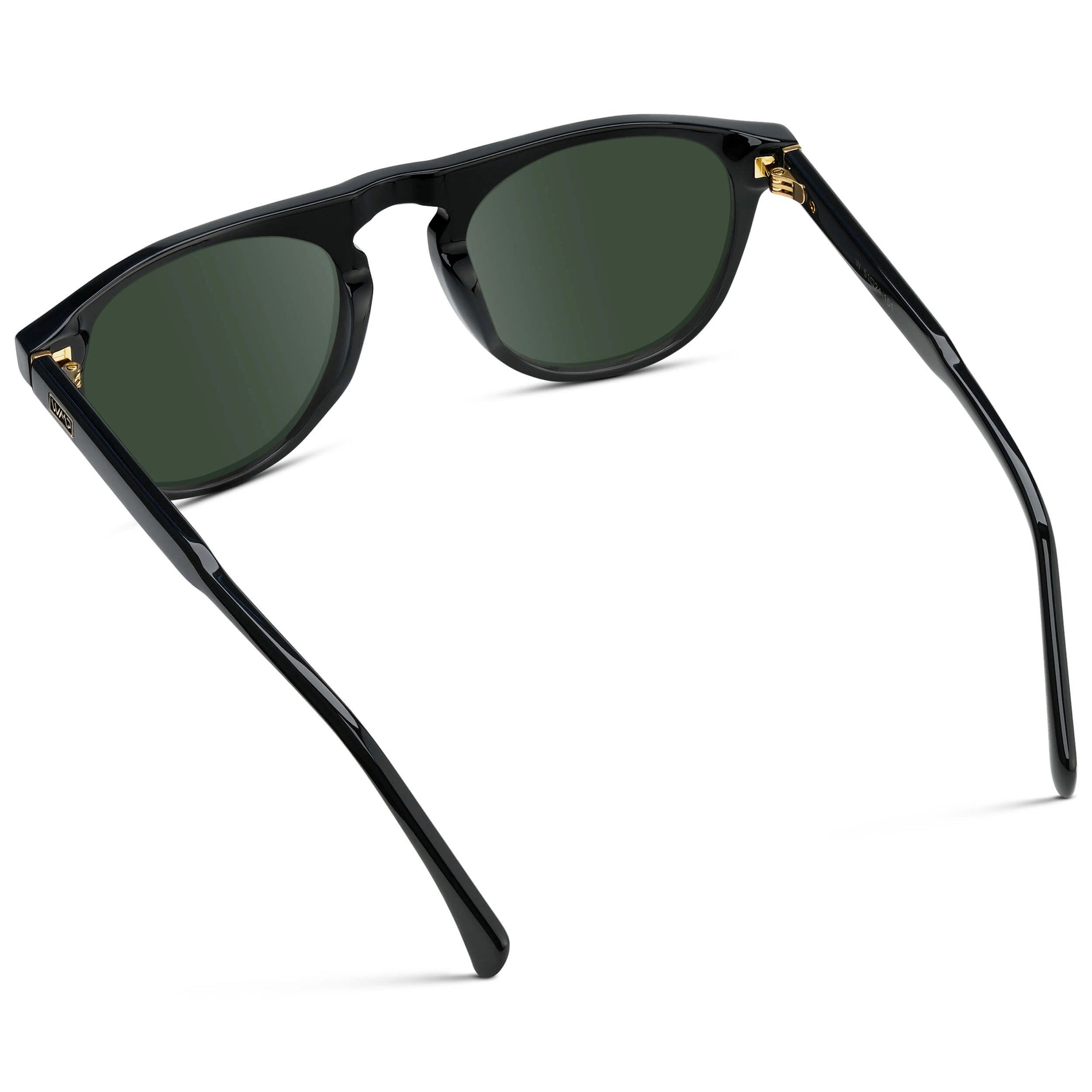 Black / G15 || Men's Rounded Aviator-Inspired Prescription Sunglasses with Black Acetate Frame and Green Prescription Lens