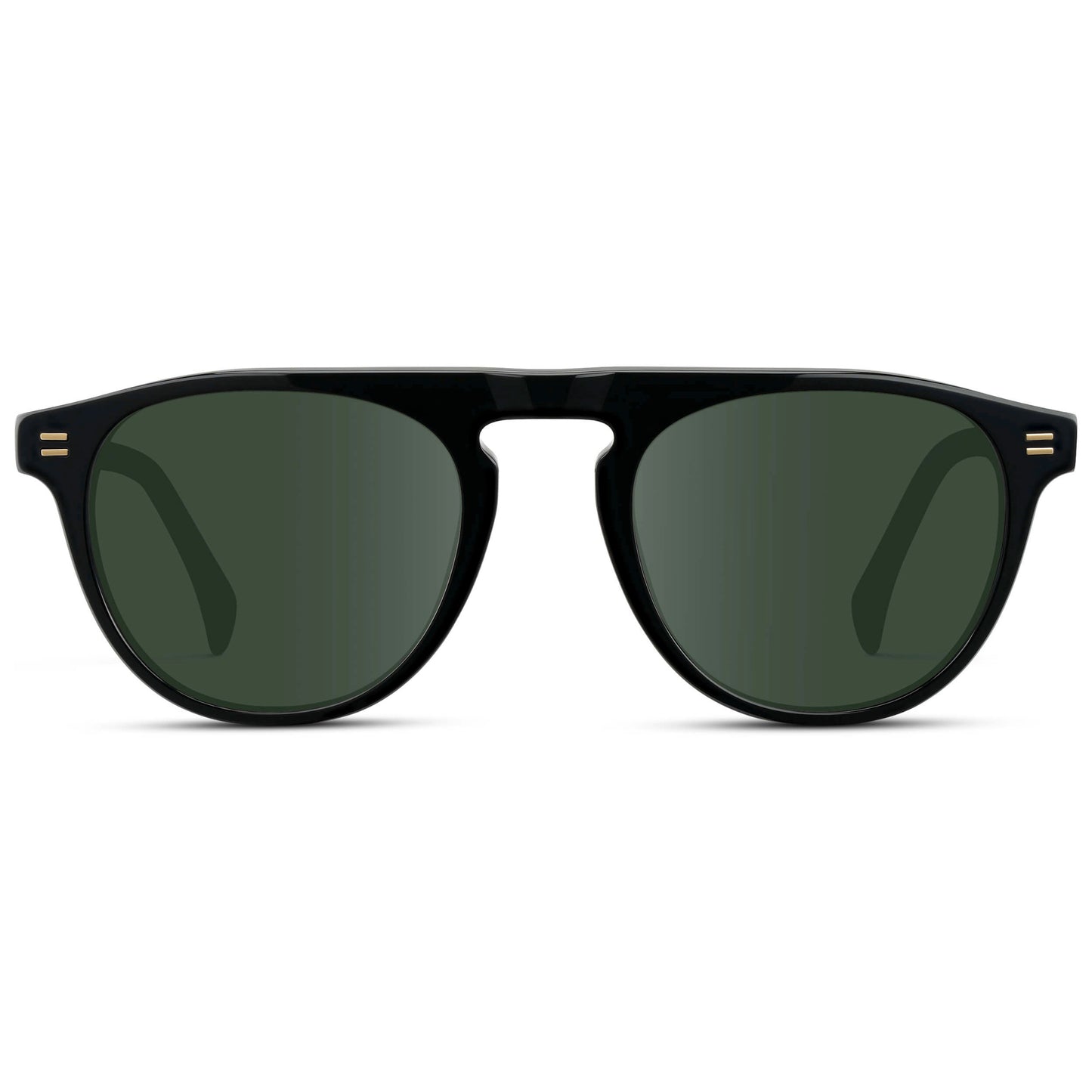 Black / G15 || Men's Rounded Aviator-Inspired Prescription Sunglasses with Black Acetate Frame and Green Prescription Lens