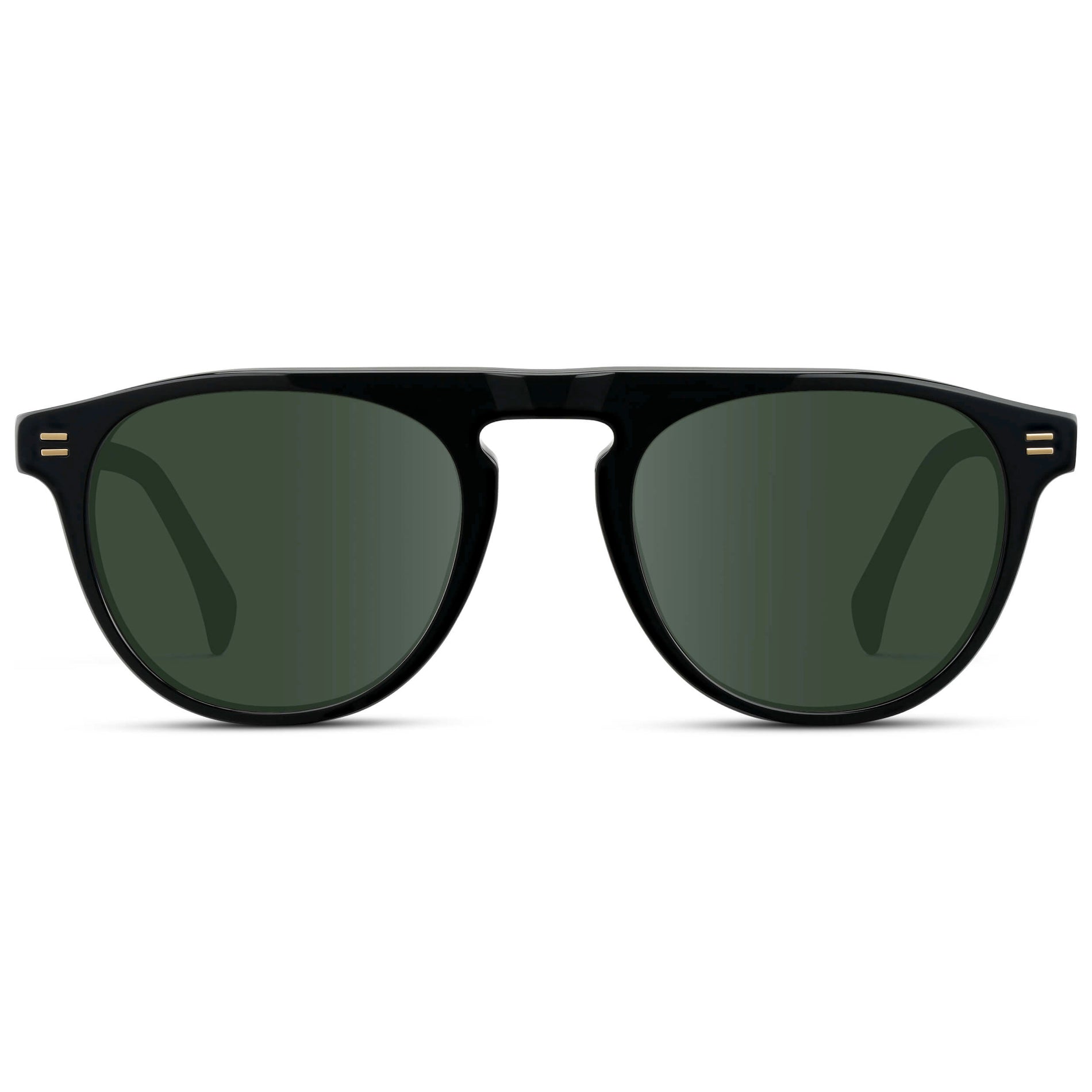 Black / G15 || Men's Rounded Aviator-Inspired Prescription Sunglasses with Black Acetate Frame and Green Prescription Lens