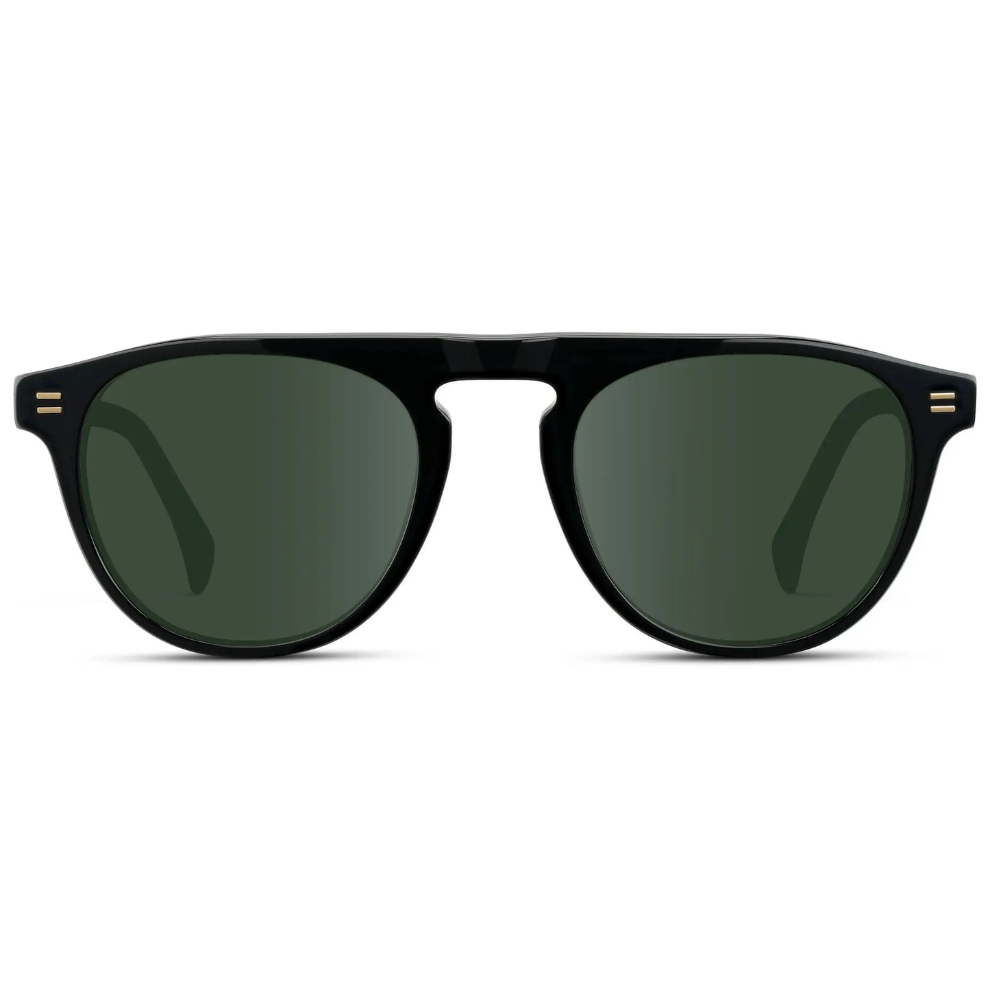 Black / G15 || Men's Rounded Aviator-Inspired Prescription Sunglasses with Black Acetate Frame and Green Prescription Lens