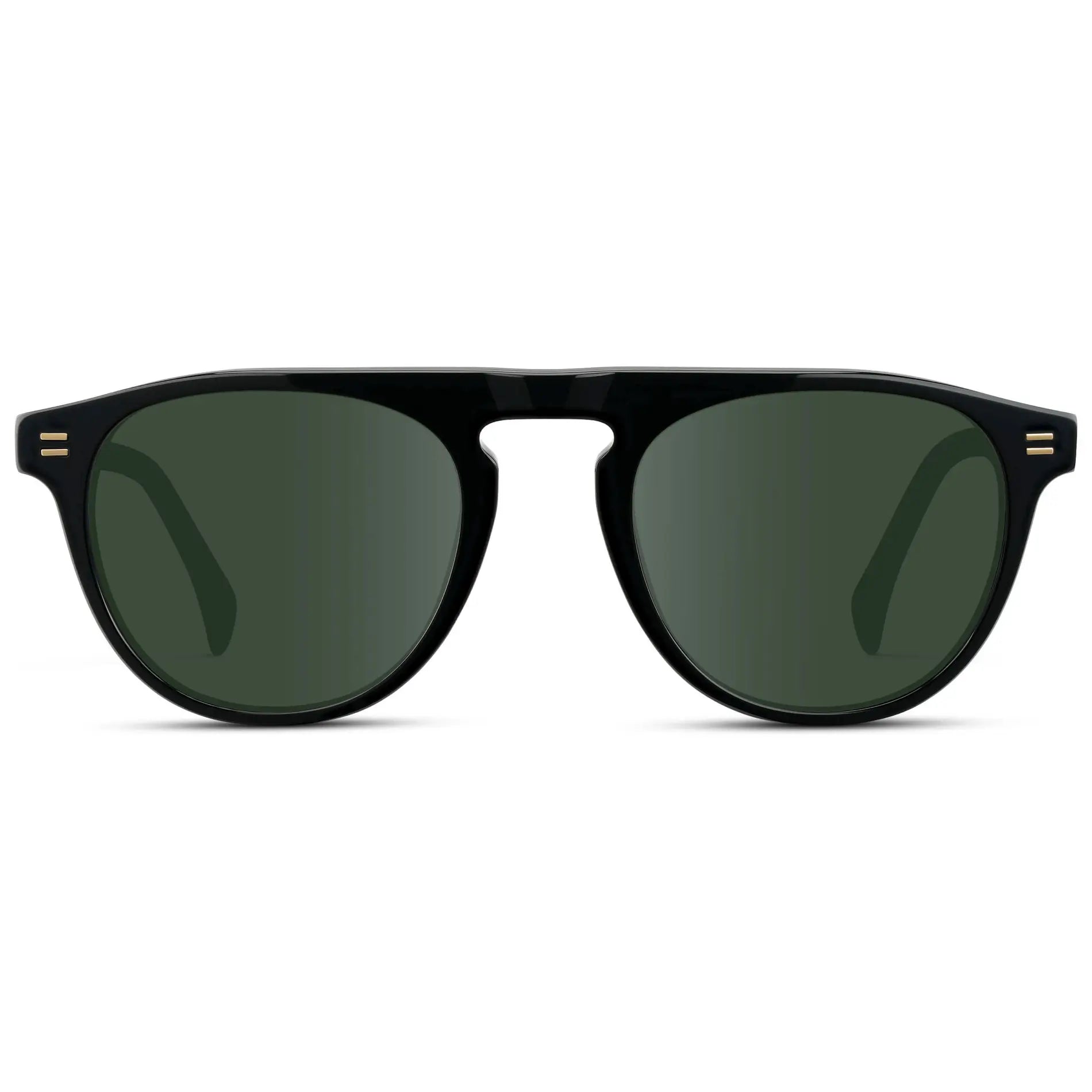 Black / G15 || Men's Rounded Aviator-Inspired Prescription Sunglasses with Black Acetate Frame and Green Prescription Lens