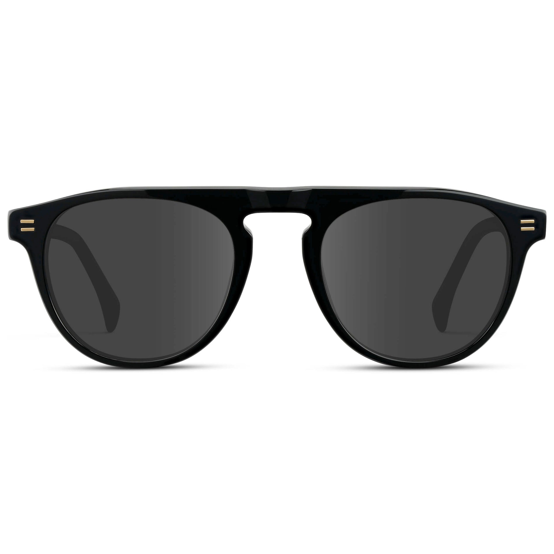 Black / Grey || Men's Rounded Aviator-Inspired Prescription Sunglasses with Black Acetate Frame and Grey Prescription Lens