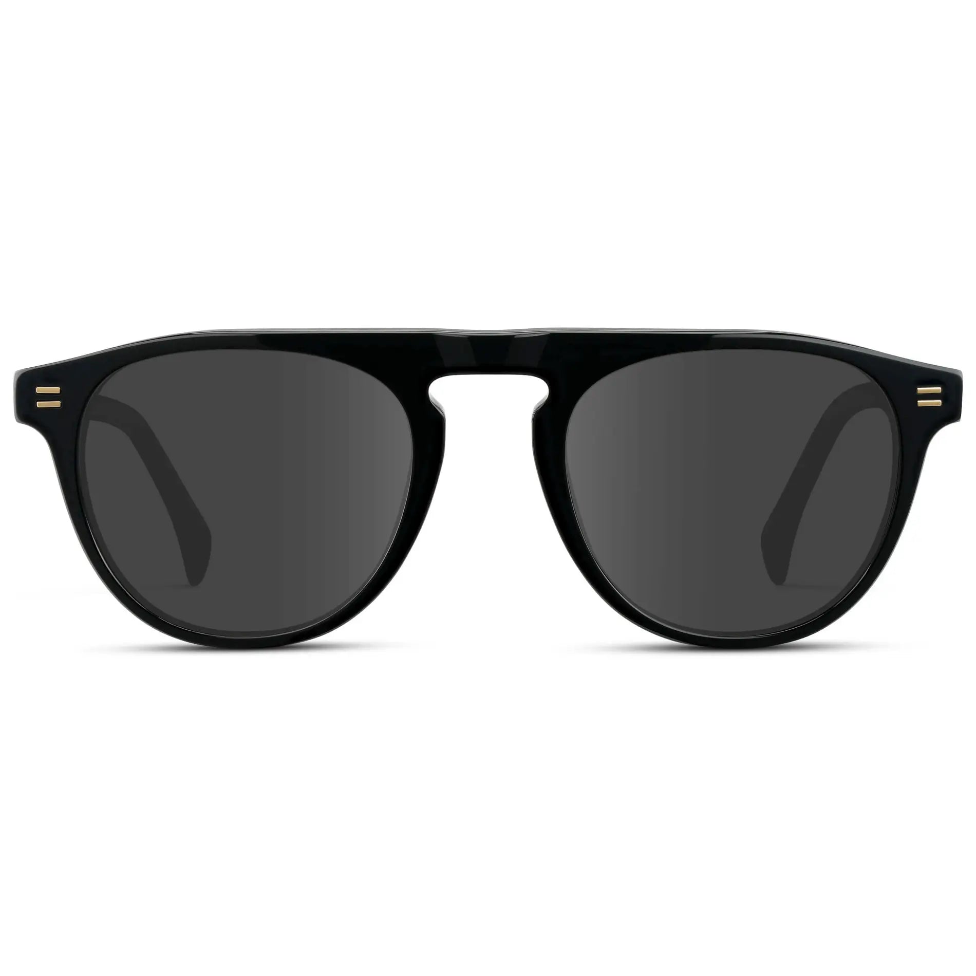 Black / Grey || Men's Rounded Aviator-Inspired Prescription Sunglasses with Black Acetate Frame and Grey Prescription Lens