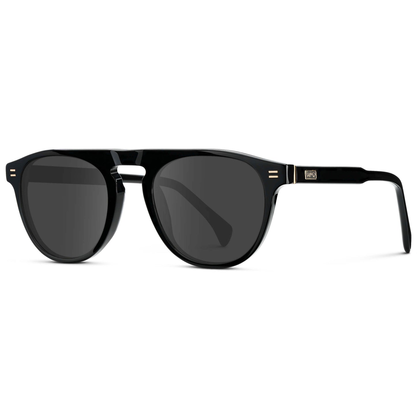 Black / Grey || Men's Rounded Aviator-Inspired Prescription Sunglasses with Black Acetate Frame and Grey Prescription Lens