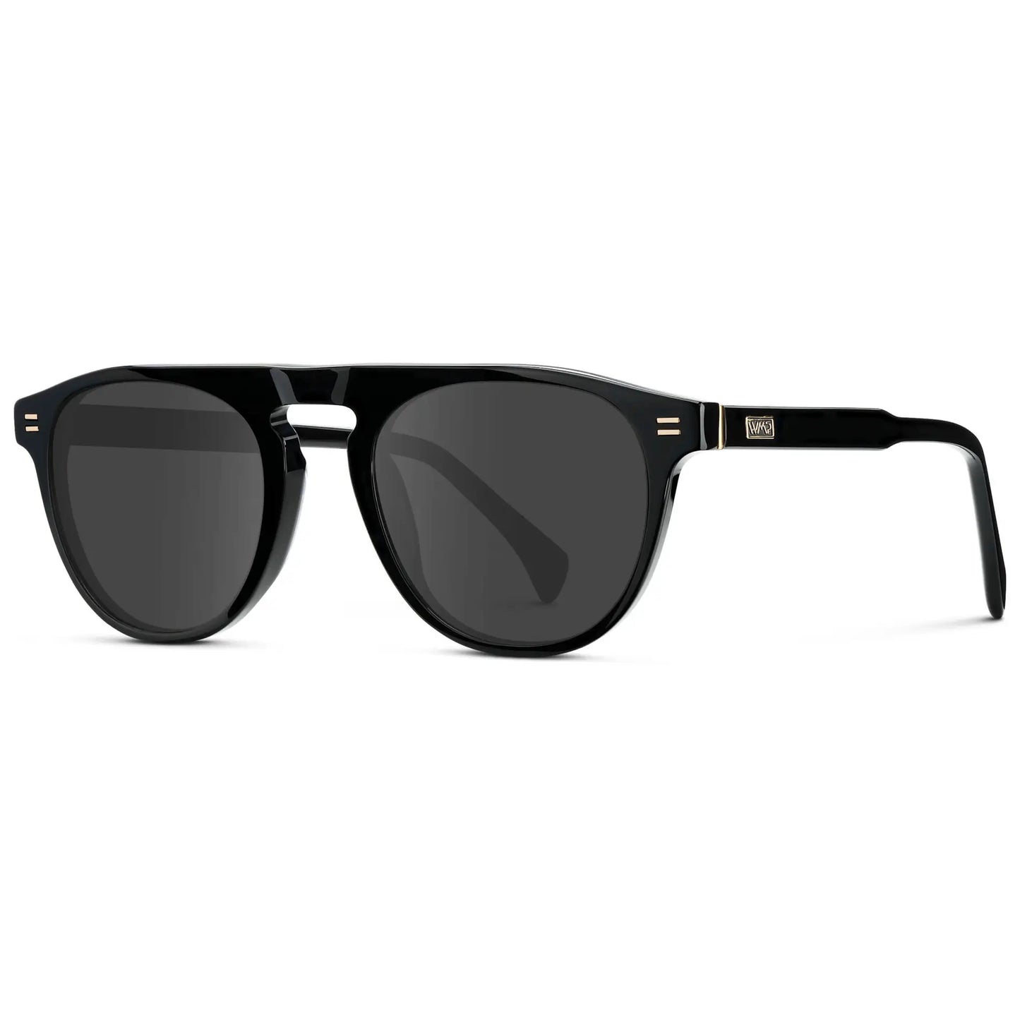 Black / Grey || Men's Rounded Aviator-Inspired Prescription Sunglasses with Black Acetate Frame and Grey Prescription Lens