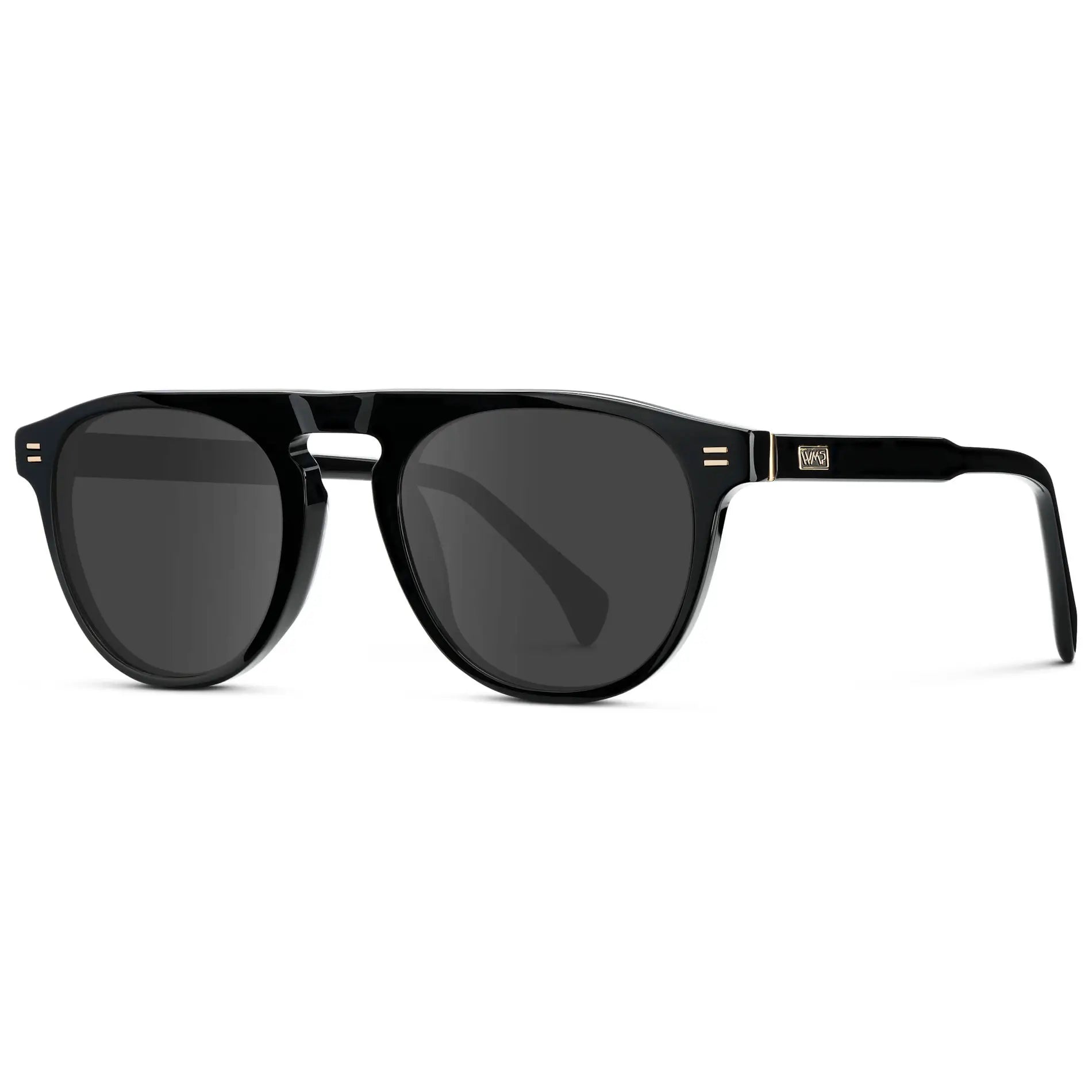 Black / Grey || Men's Rounded Aviator-Inspired Prescription Sunglasses with Black Acetate Frame and Grey Prescription Lens