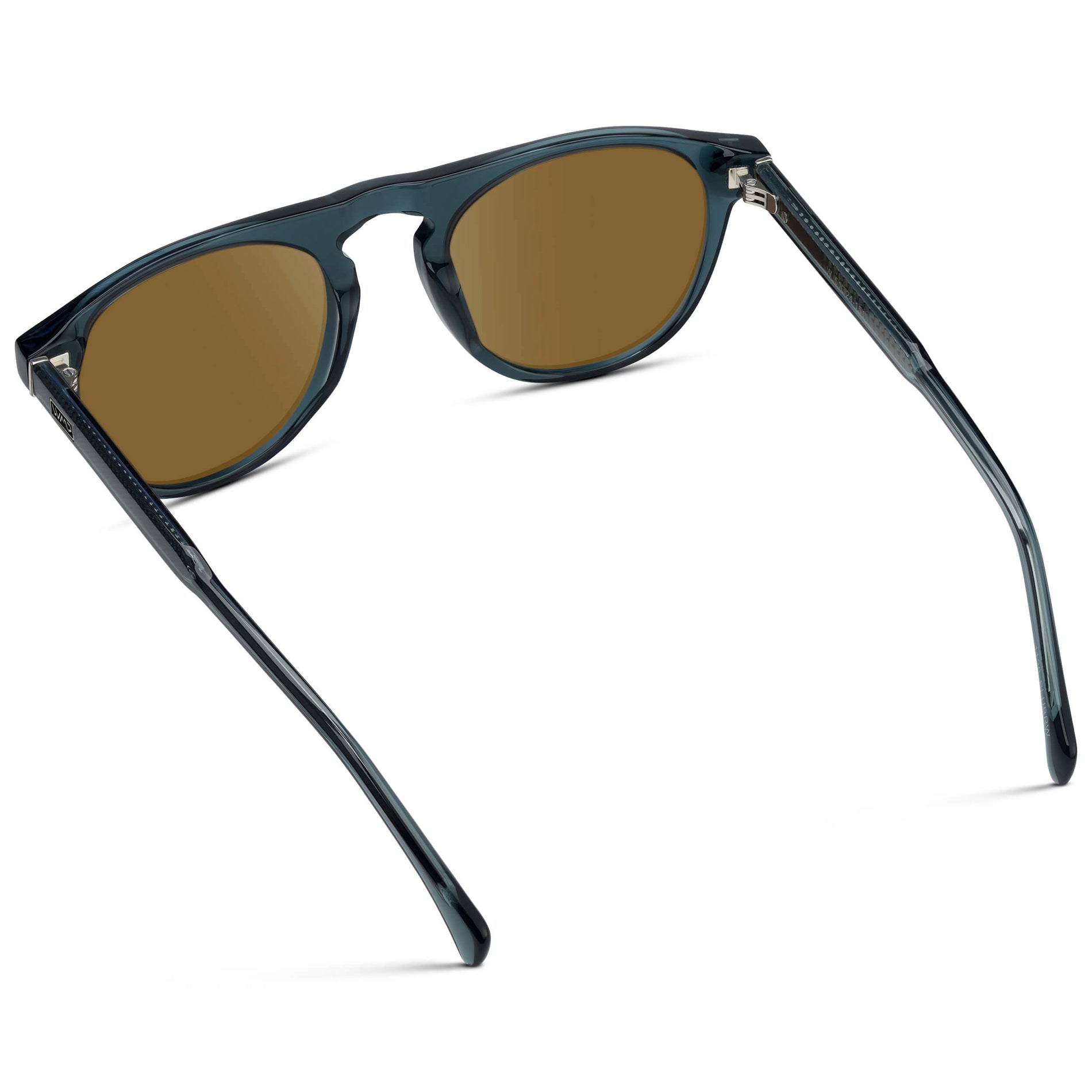 Crystal Steel Blue / Amber || Men's Rounded Aviator-Inspired Prescription Sunglasses with Crystal Steel Blue Acetate Frame and Brown Prescription Lens