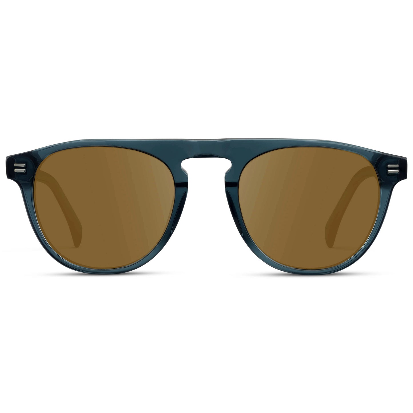 Crystal Steel Blue / Amber || Men's Rounded Aviator-Inspired Prescription Sunglasses with Crystal Steel Blue Acetate Frame and Brown Prescription Lens