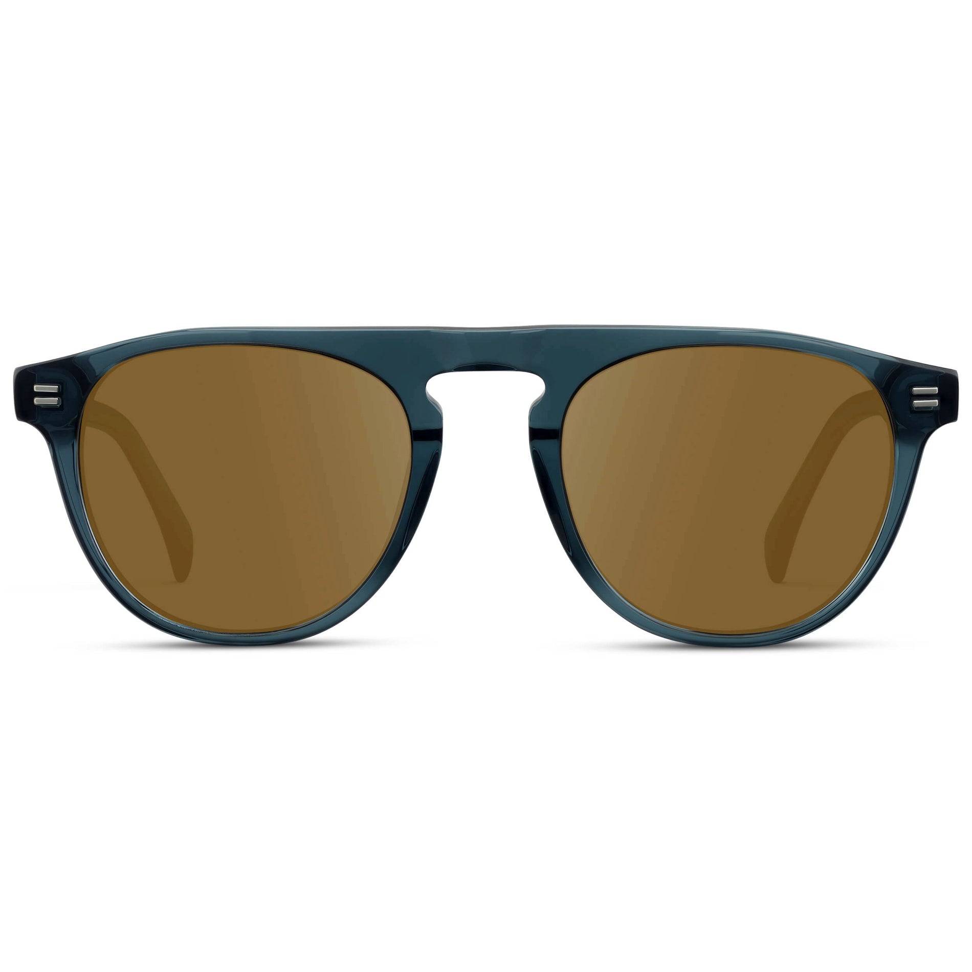 Crystal Steel Blue / Amber || Men's Rounded Aviator-Inspired Prescription Sunglasses with Crystal Steel Blue Acetate Frame and Brown Prescription Lens