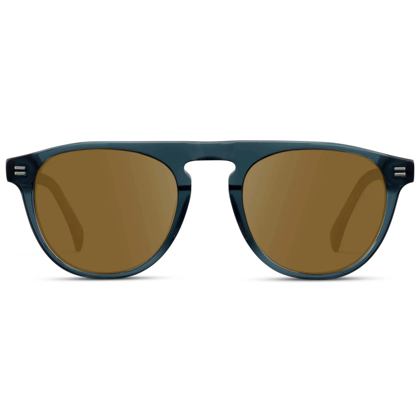 Crystal Steel Blue / Amber || Men's Rounded Aviator-Inspired Prescription Sunglasses with Crystal Steel Blue Acetate Frame and Brown Prescription Lens