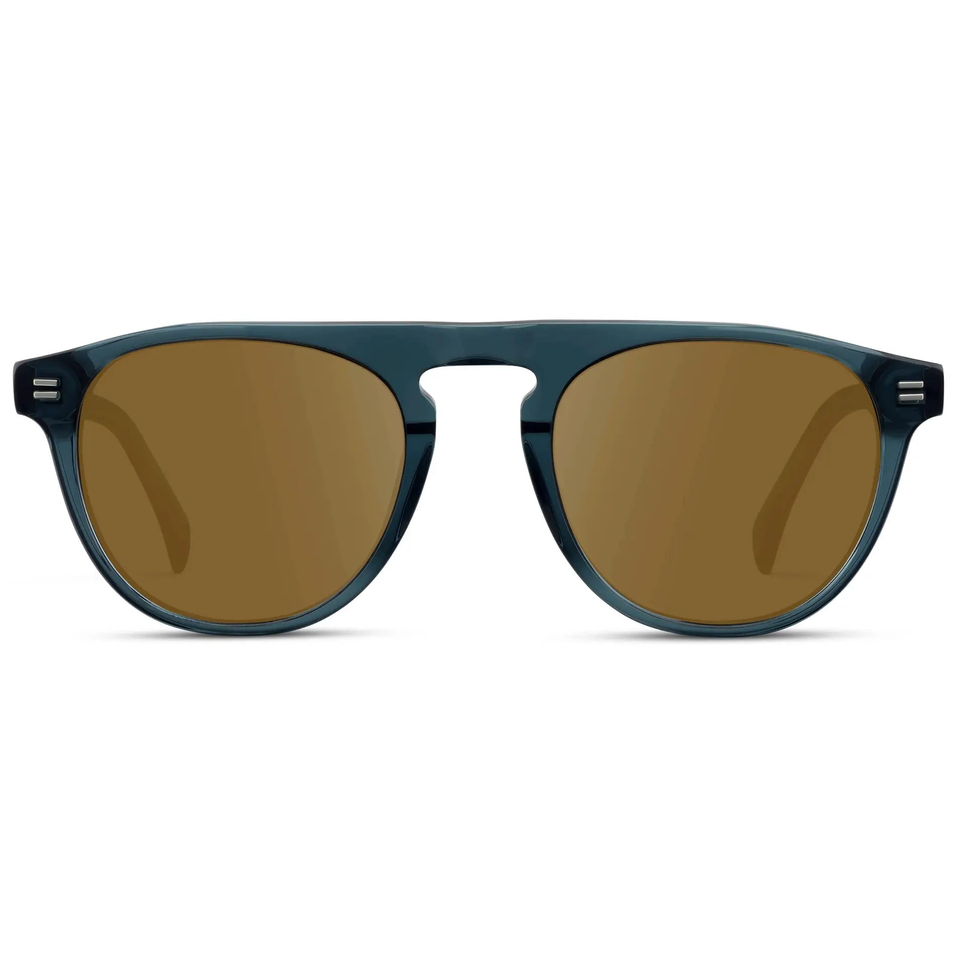 Crystal Steel Blue / Amber || Men's Rounded Aviator-Inspired Prescription Sunglasses with Crystal Steel Blue Acetate Frame and Brown Prescription Lens