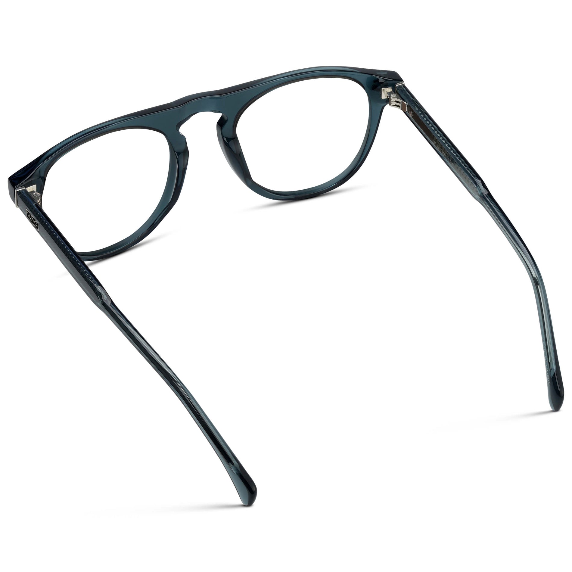 Crystal Steel Blue || Men's Rounded Aviator-Inspired Prescription Eyeglasses with Crystal Steel Blue Acetate Frame and Clear Prescription Lens