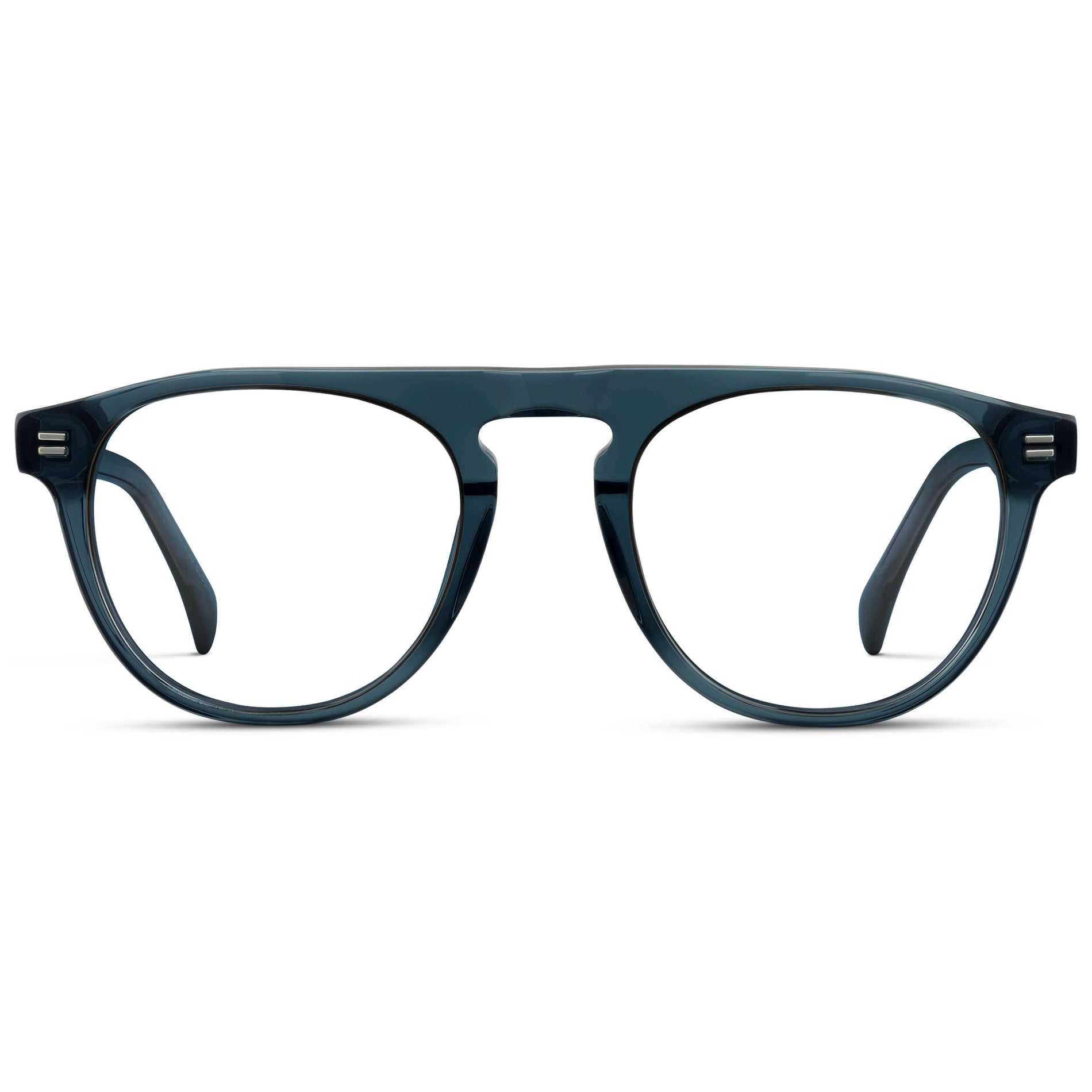 Crystal Steel Blue || Men's Rounded Aviator-Inspired Prescription Eyeglasses with Crystal Steel Blue Acetate Frame and Clear Prescription Lens