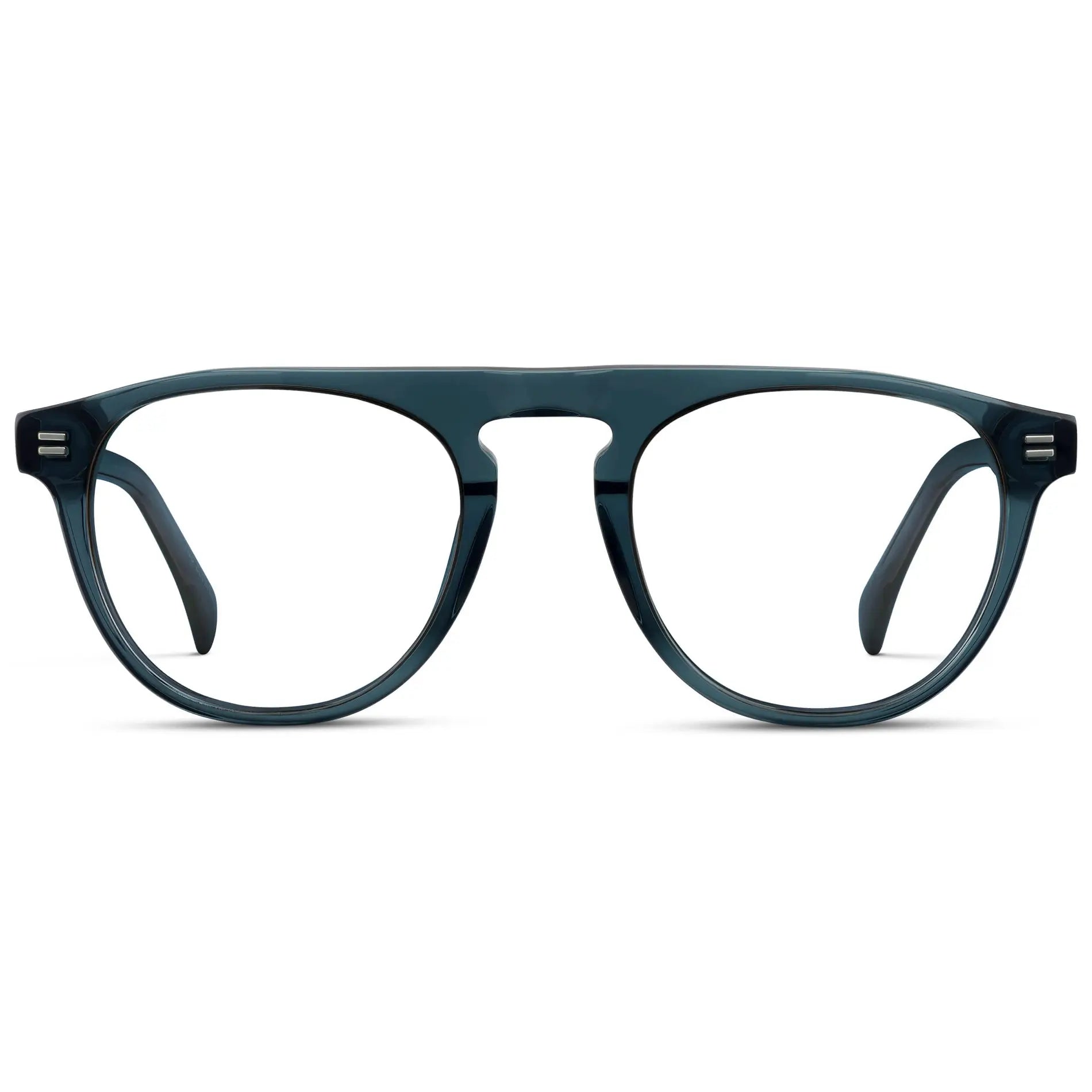Crystal Steel Blue || Men's Rounded Aviator-Inspired Prescription Eyeglasses with Crystal Steel Blue Acetate Frame and Clear Lens on a white background
