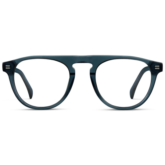 Crystal Steel Blue || Men's Rounded Aviator-Inspired Prescription Eyeglasses with Crystal Steel Blue Acetate Frame and Clear Prescription Lens