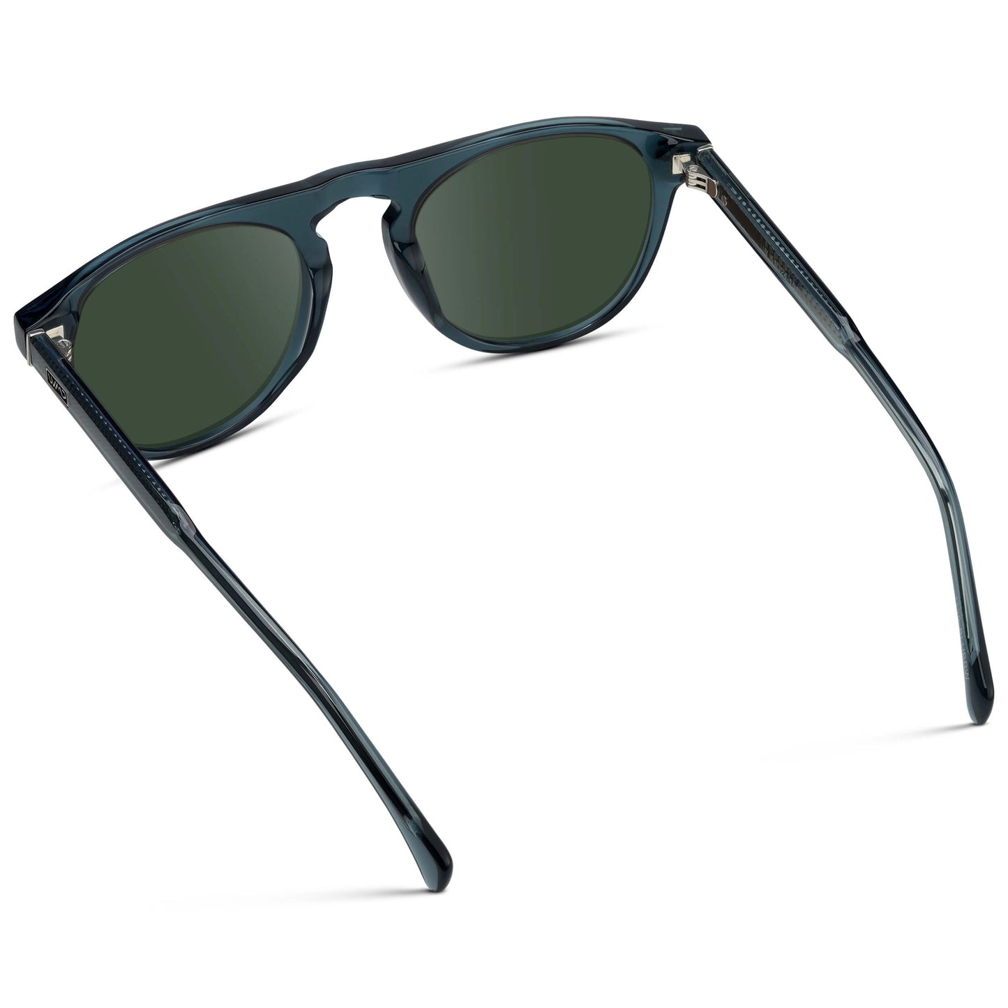 Crystal Steel Blue / G15 || Men's Rounded Aviator-Inspired Prescription Sunglasses with Crystal Steel Blue Acetate Frame and Green Prescription Lens
