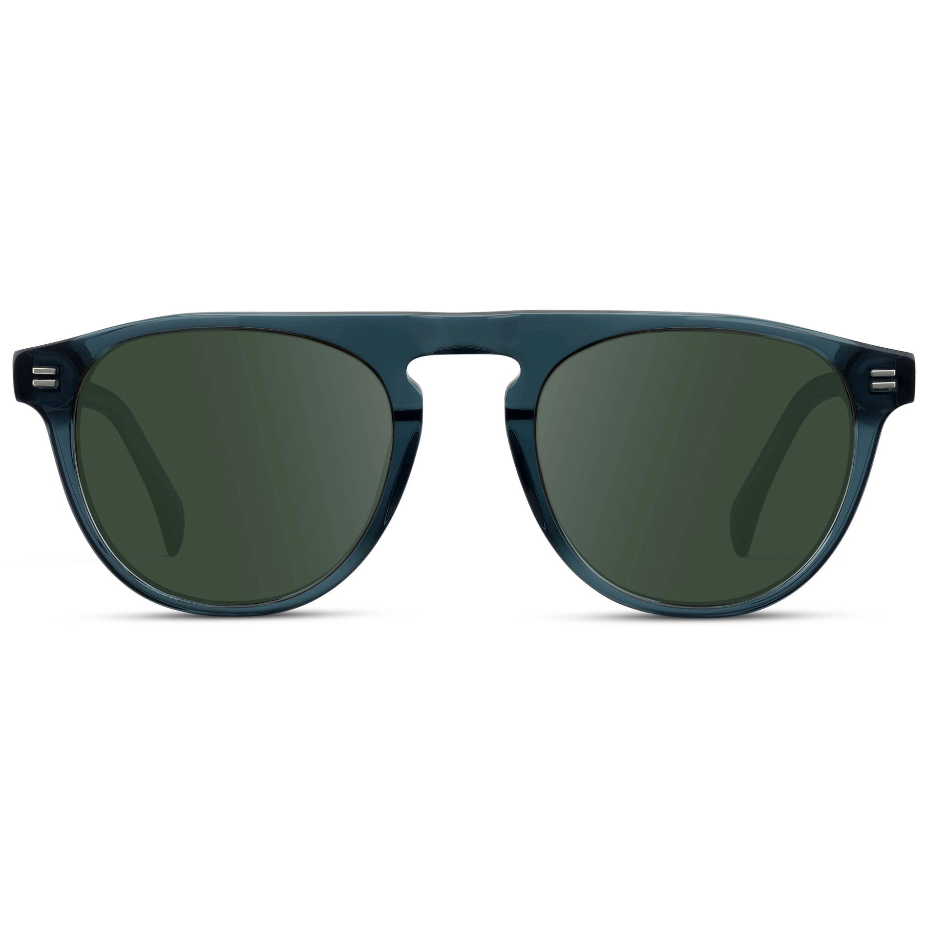 Crystal Steel Blue / G15 || Men's Rounded Aviator-Inspired Prescription Sunglasses with Crystal Steel Blue Acetate Frame and Green Prescription Lens