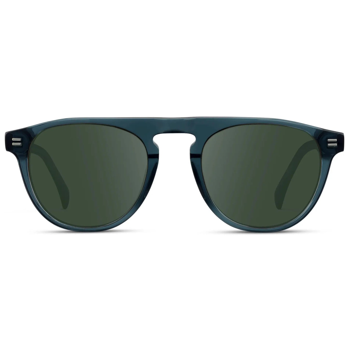Crystal Steel Blue / G15 || Men's Rounded Aviator-Inspired Prescription Sunglasses with Crystal Steel Blue Acetate Frame and Green Prescription Lens
