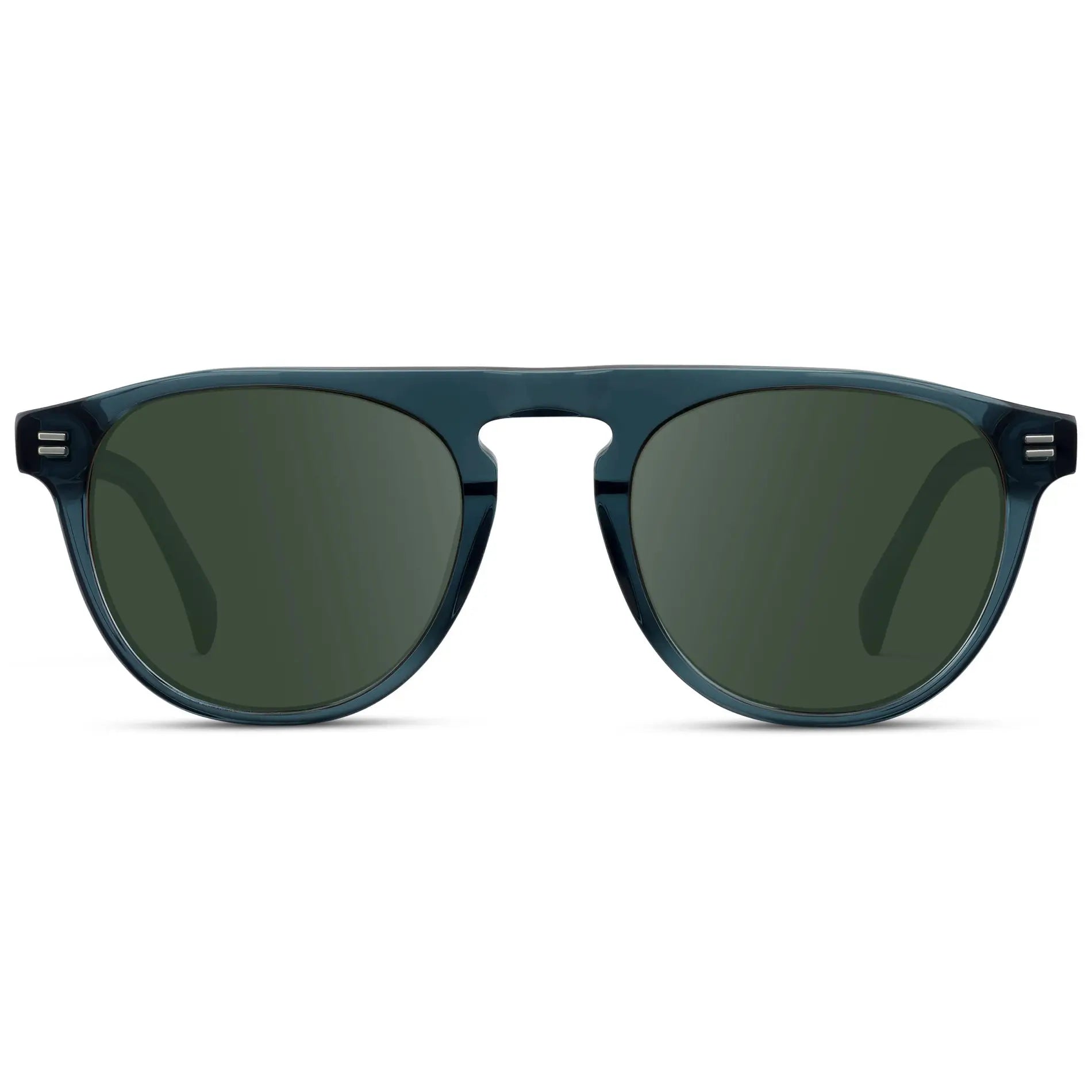 Crystal Steel Blue / G15 || Men's Rounded Aviator-Inspired Prescription Sunglasses with Crystal Steel Blue Acetate Frame and Green Prescription Lens