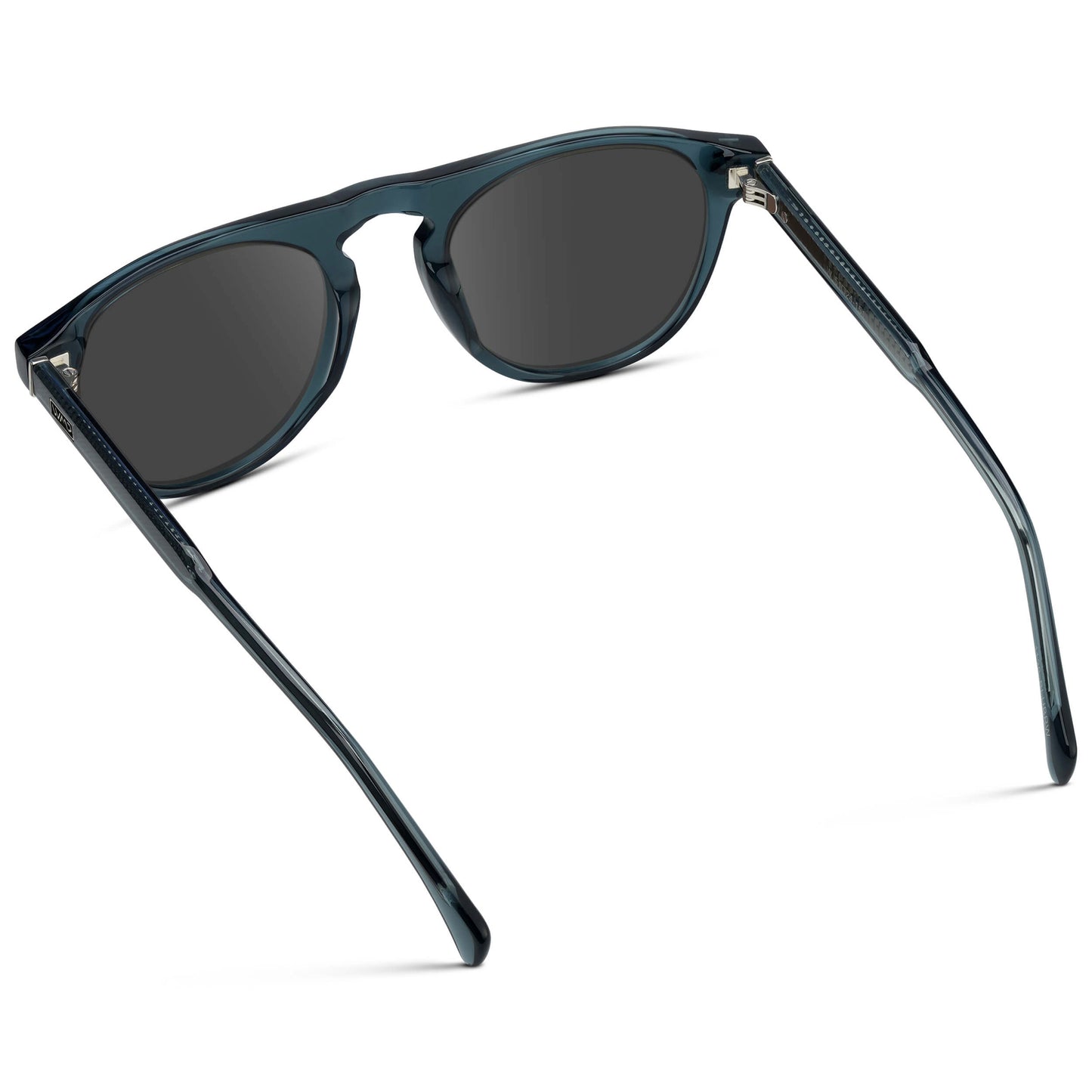 Crystal Steel Blue / Grey || Men's Rounded Aviator-Inspired Prescription Sunglasses with Crystal Steel Blue Acetate Frame and Grey Prescription Lens