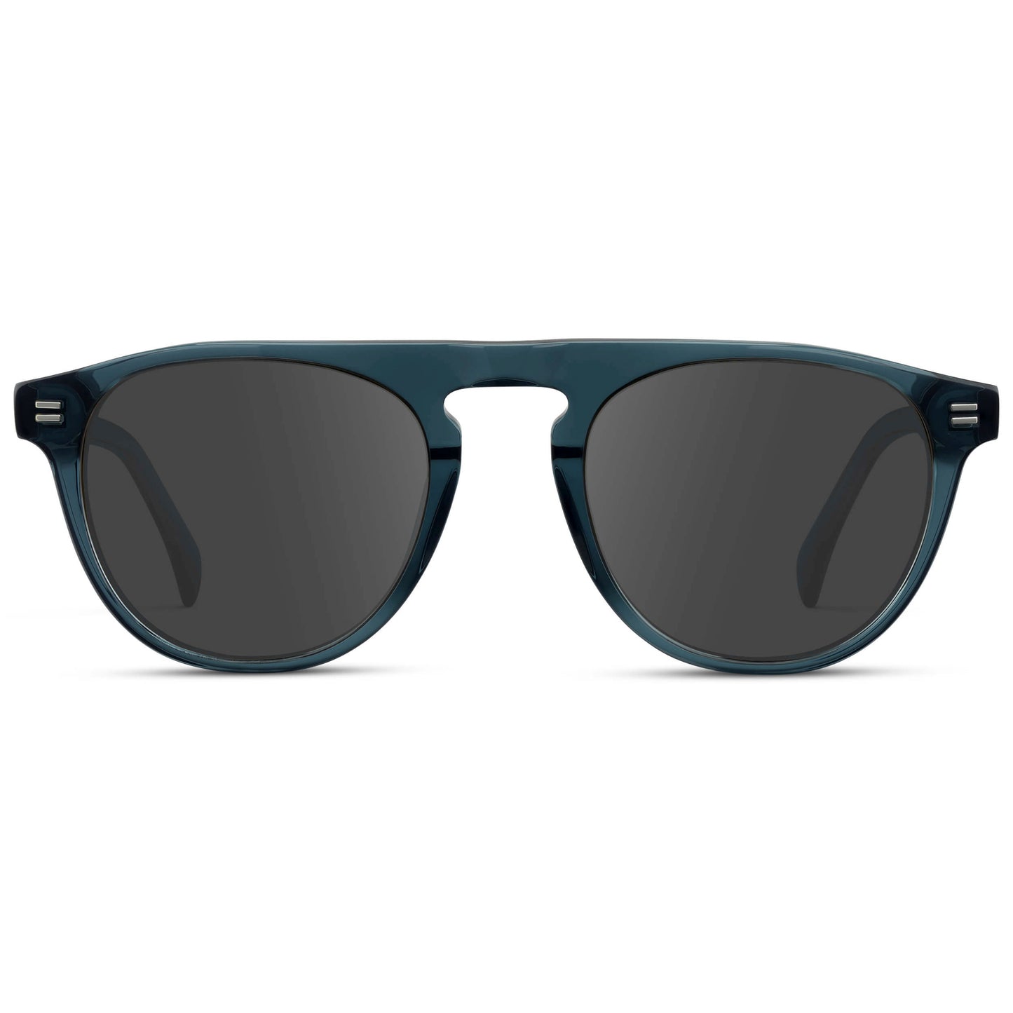 Crystal Steel Blue / Grey || Men's Rounded Aviator-Inspired Prescription Sunglasses with Crystal Steel Blue Acetate Frame and Grey Prescription Lens