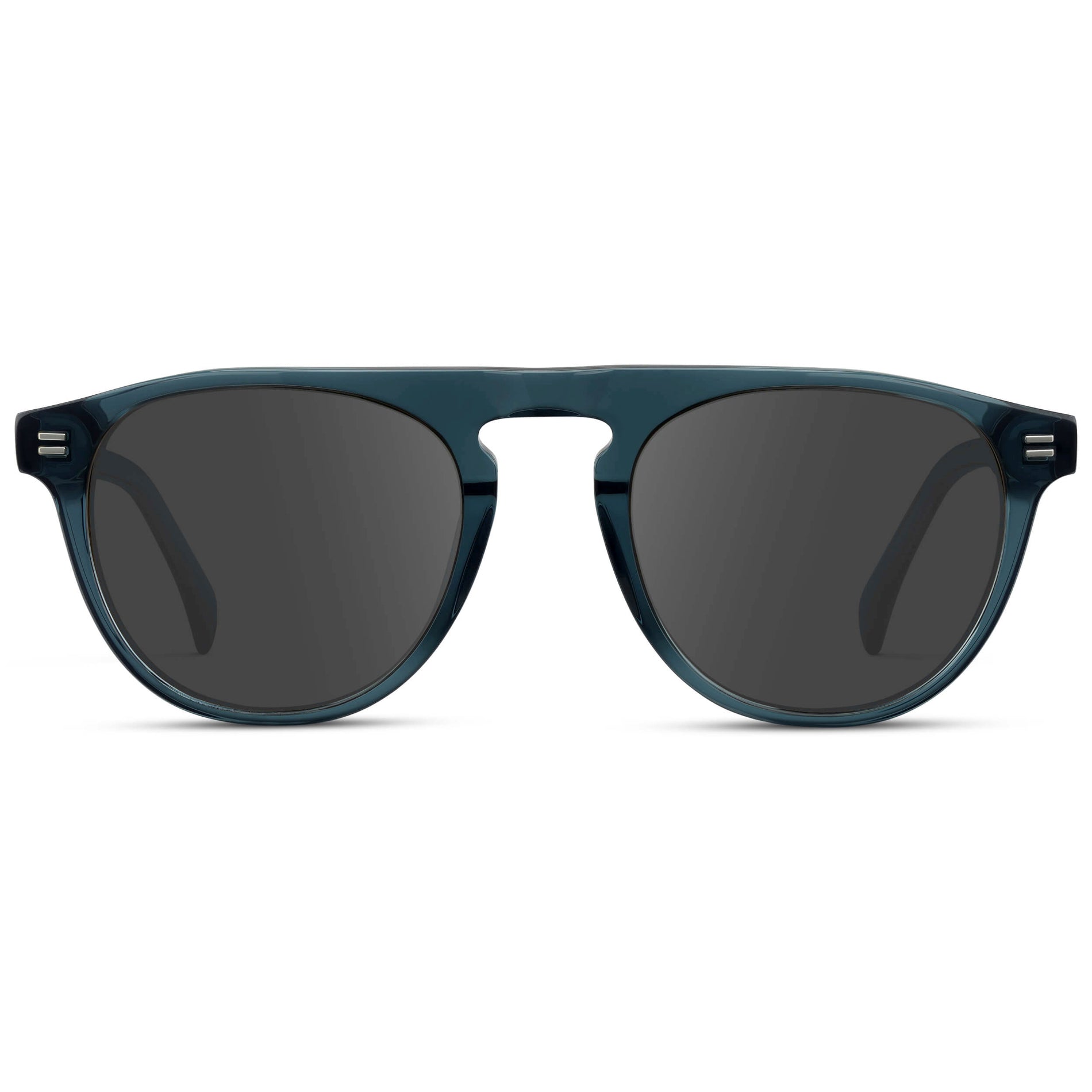 Crystal Steel Blue / Grey || Men's Rounded Aviator-Inspired Prescription Sunglasses with Crystal Steel Blue Acetate Frame and Grey Prescription Lens
