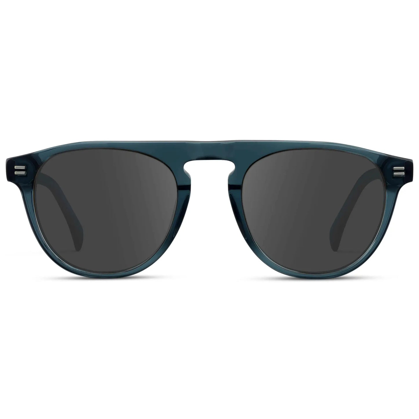 Crystal Steel Blue / Grey || Men's Rounded Aviator-Inspired Prescription Sunglasses with Crystal Steel Blue Acetate Frame and Grey Prescription Lens