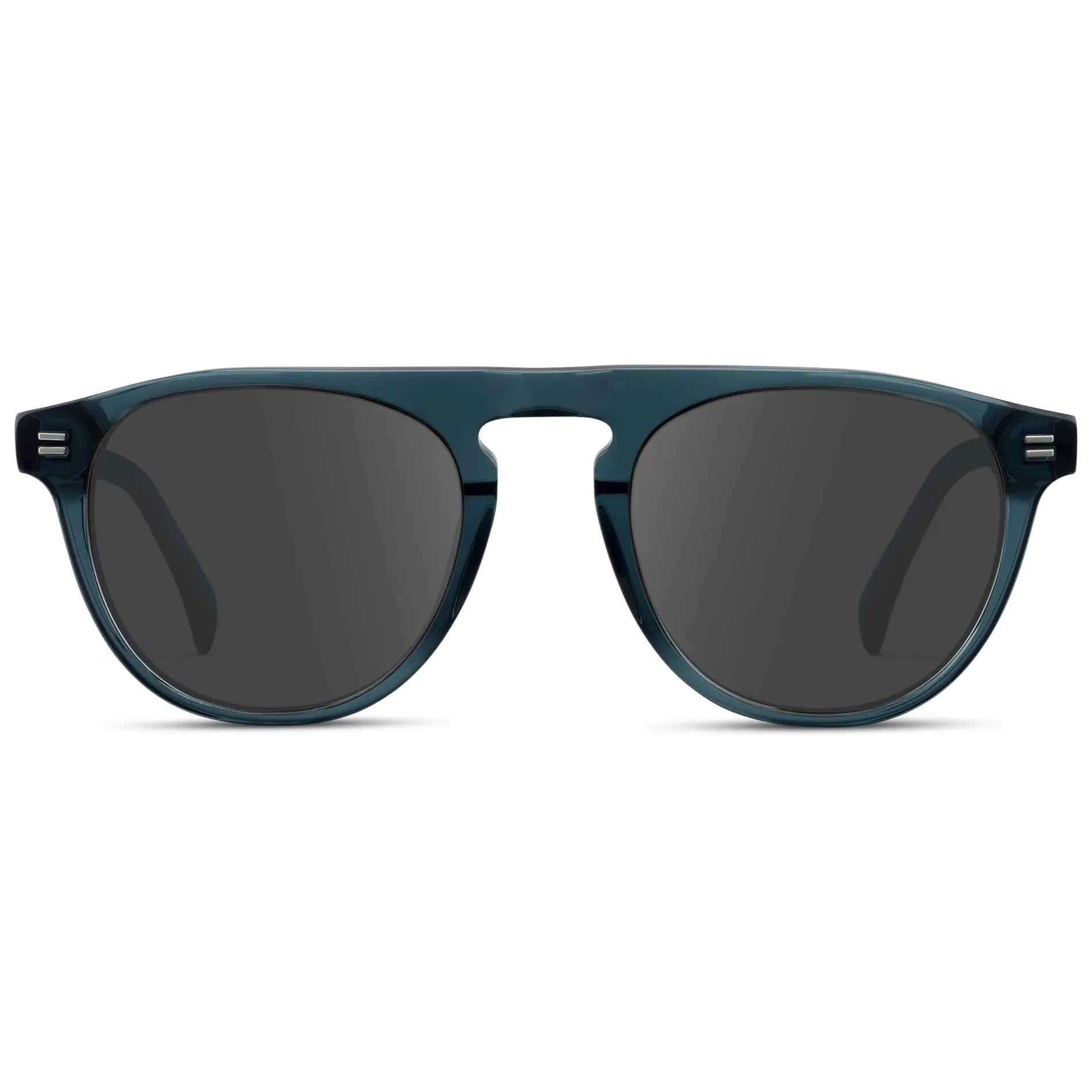 Crystal Steel Blue / Grey || Men's Rounded Aviator-Inspired Prescription Sunglasses with Crystal Steel Blue Acetate Frame and Grey Prescription Lens