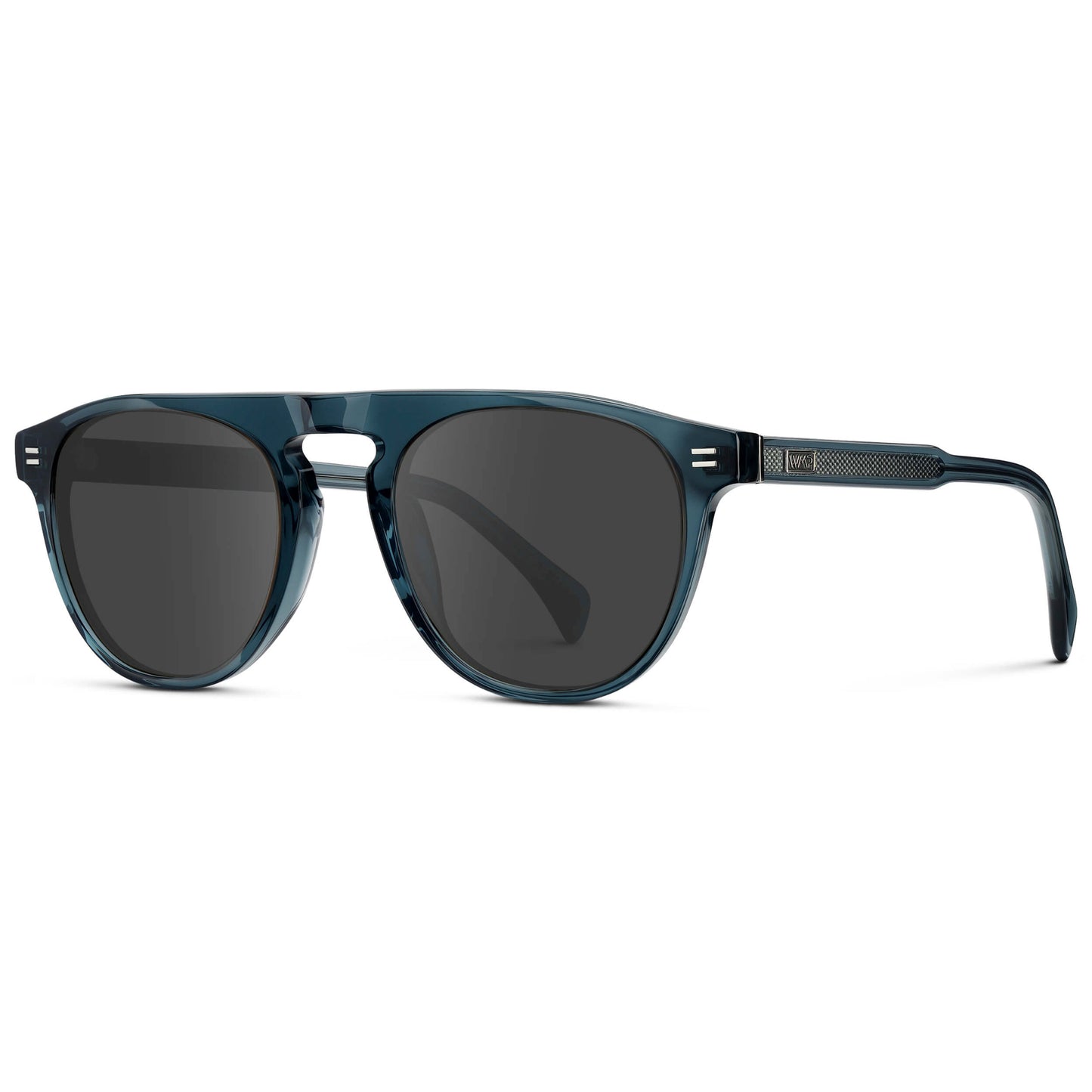 Crystal Steel Blue / Grey || Men's Rounded Aviator-Inspired Prescription Sunglasses with Crystal Steel Blue Acetate Frame and Grey Prescription Lens