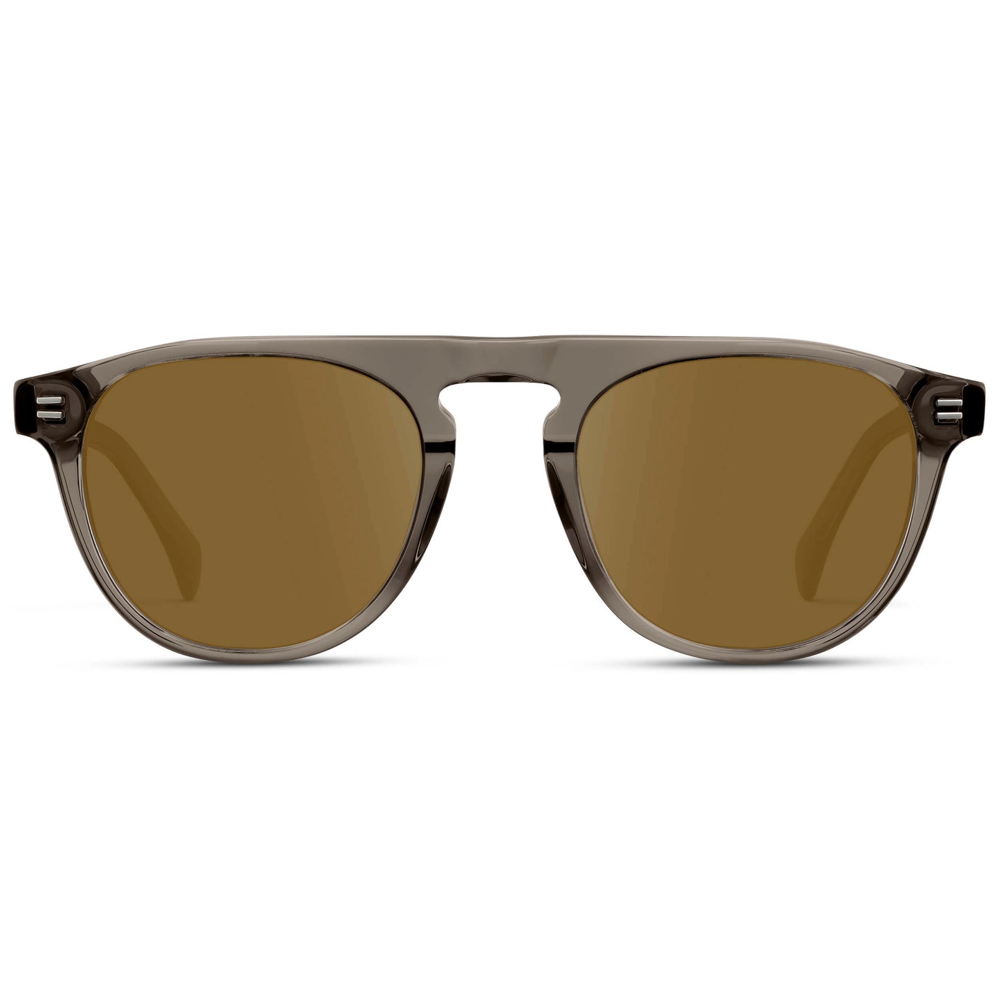 Crystal Gunmetal / Amber || Men's Rounded Aviator-Inspired Prescription Sunglasses with Crystal Gunmetal Acetate Frame and Brown Prescription Lens