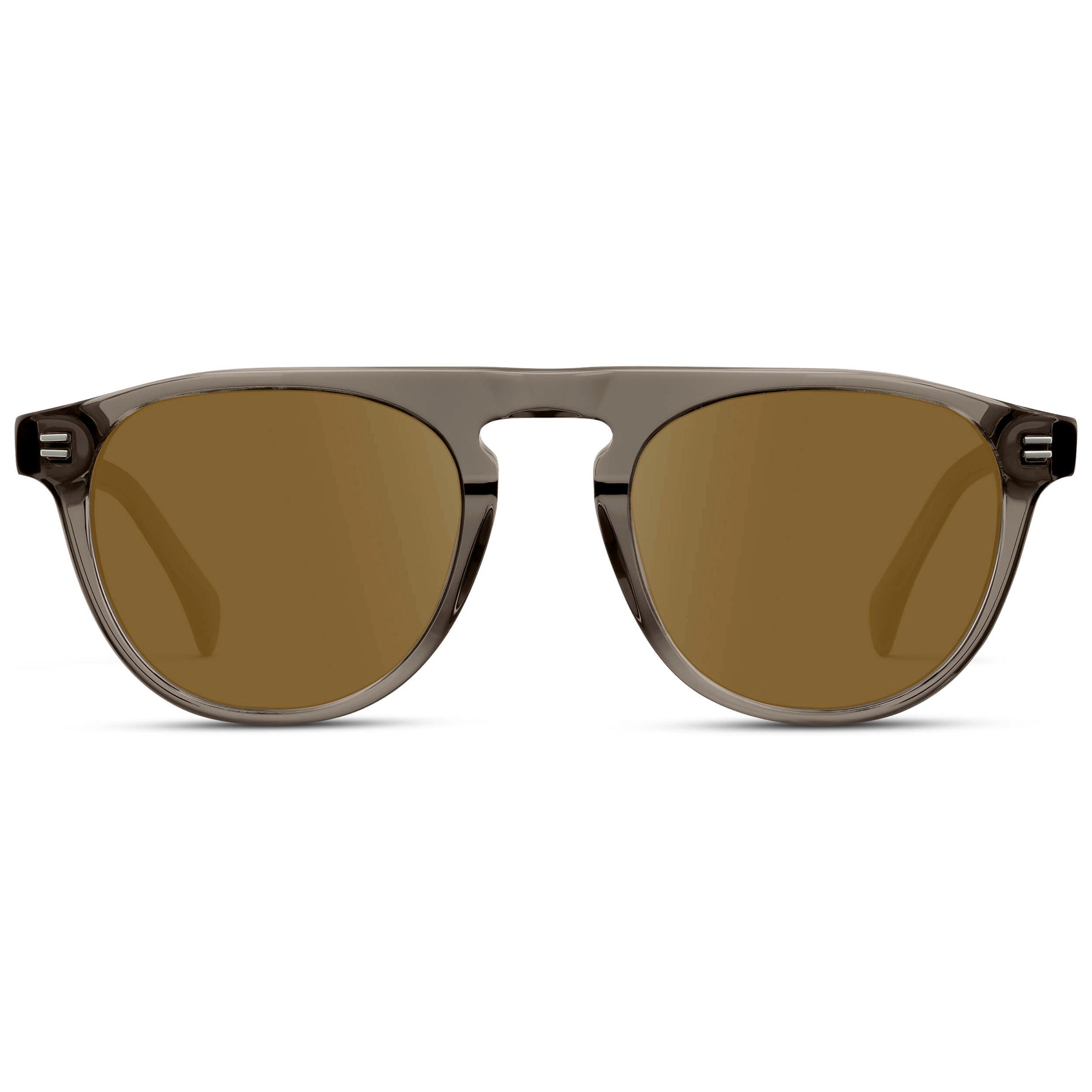 Crystal Gunmetal / Amber || Men's Rounded Aviator-Inspired Prescription Sunglasses with Crystal Gunmetal Acetate Frame and Brown Prescription Lens