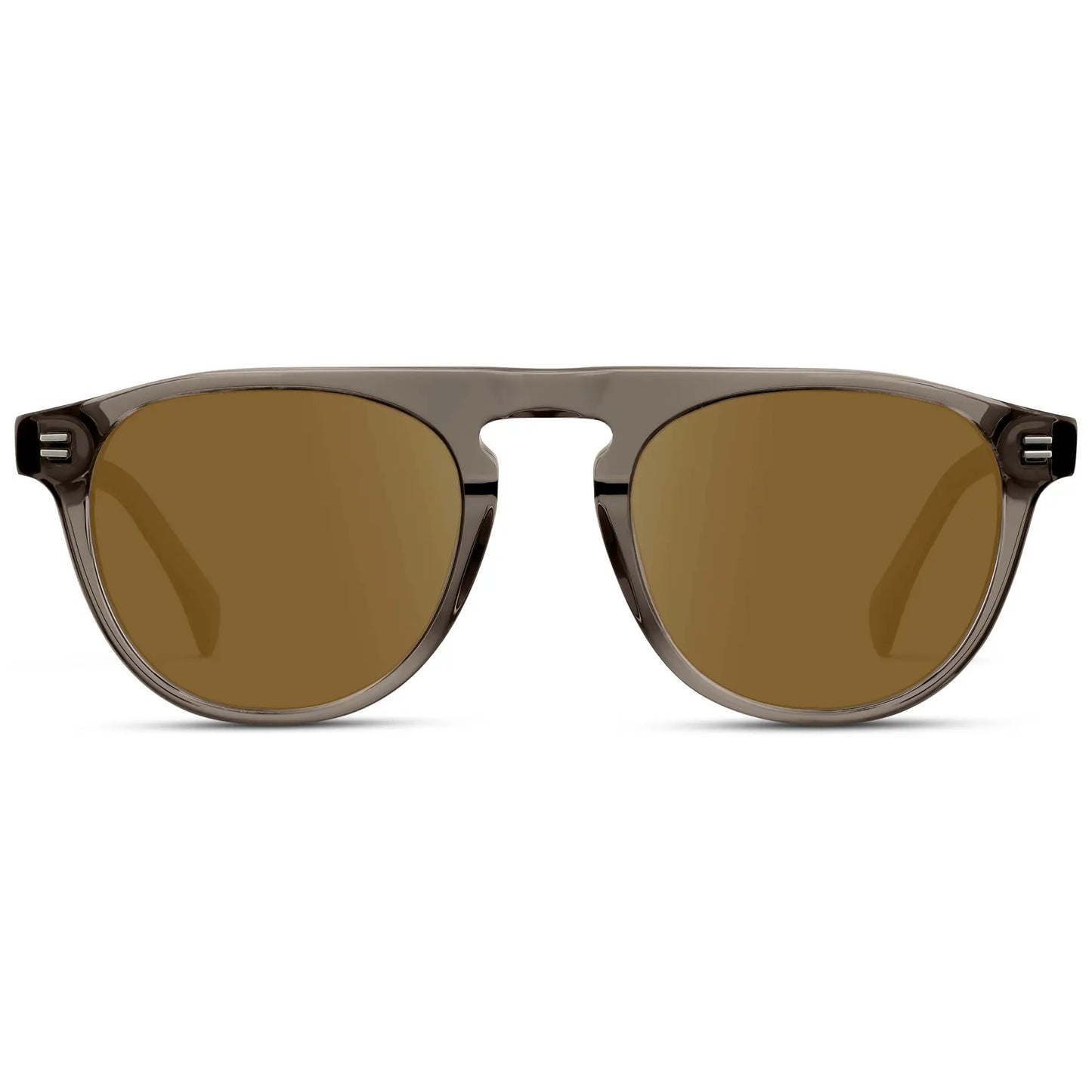 Crystal Gunmetal / Amber || Men's Rounded Aviator-Inspired Prescription Sunglasses with Crystal Gunmetal Acetate Frame and Brown Prescription Lens