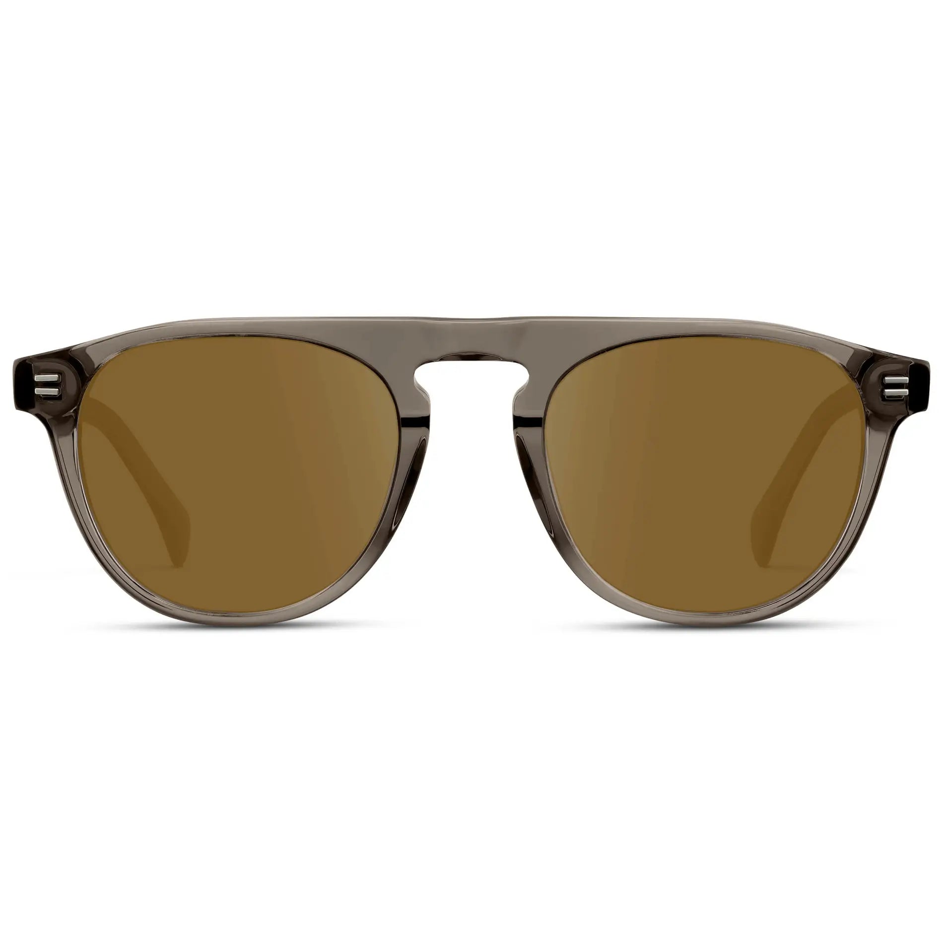 Crystal Gunmetal / Amber || Men's Rounded Aviator-Inspired Prescription Sunglasses with Crystal Gunmetal Acetate Frame and Brown Prescription Lens