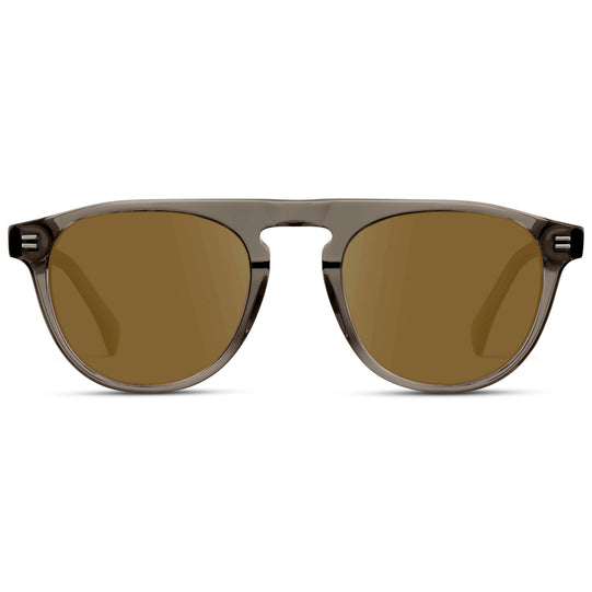 Crystal Gunmetal / Amber || Men's Rounded Aviator-Inspired Prescription Sunglasses with Crystal Gunmetal Acetate Frame and Brown Prescription Lens