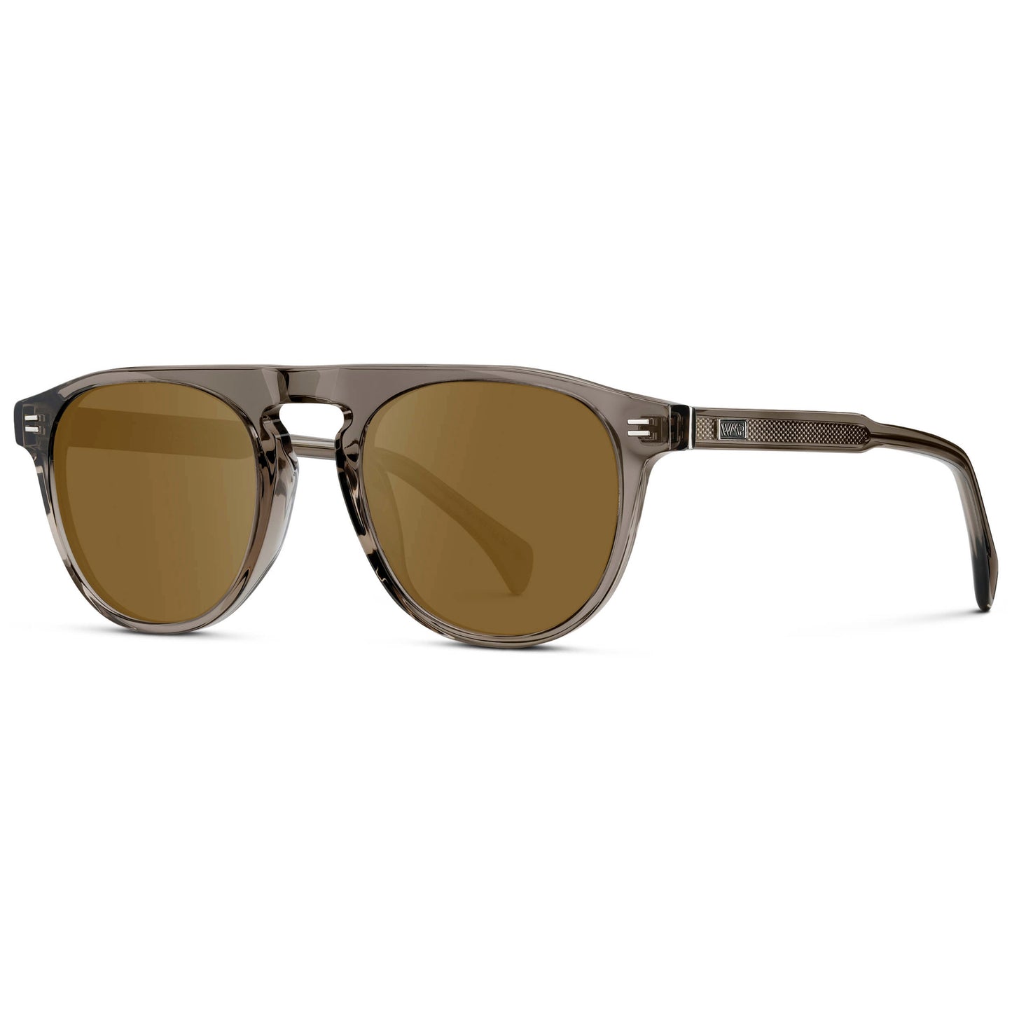 Crystal Gunmetal / Amber || Men's Rounded Aviator-Inspired Prescription Sunglasses with Crystal Gunmetal Acetate Frame and Brown Prescription Lens