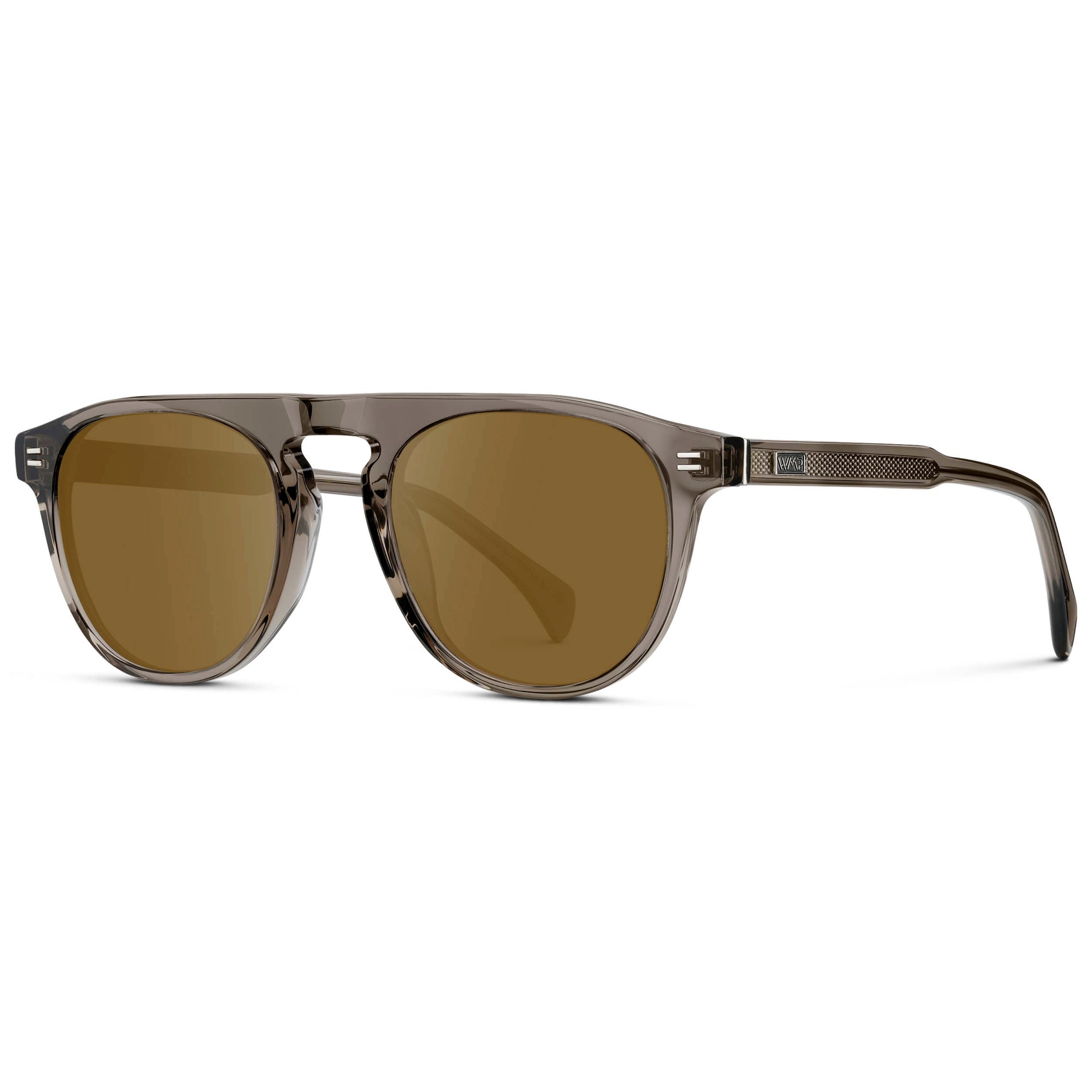 Crystal Gunmetal / Amber || Men's Rounded Aviator-Inspired Prescription Sunglasses with Crystal Gunmetal Acetate Frame and Brown Prescription Lens