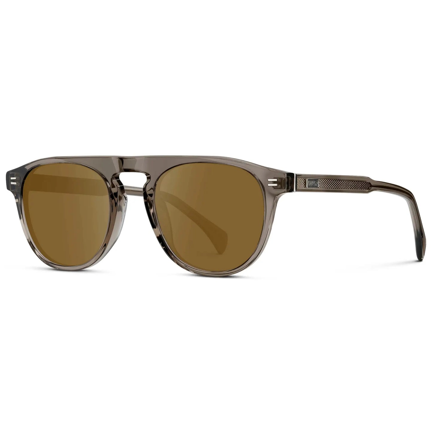 Crystal Gunmetal / Amber || Men's Rounded Aviator-Inspired Prescription Sunglasses with Crystal Gunmetal Acetate Frame and Brown Prescription Lens