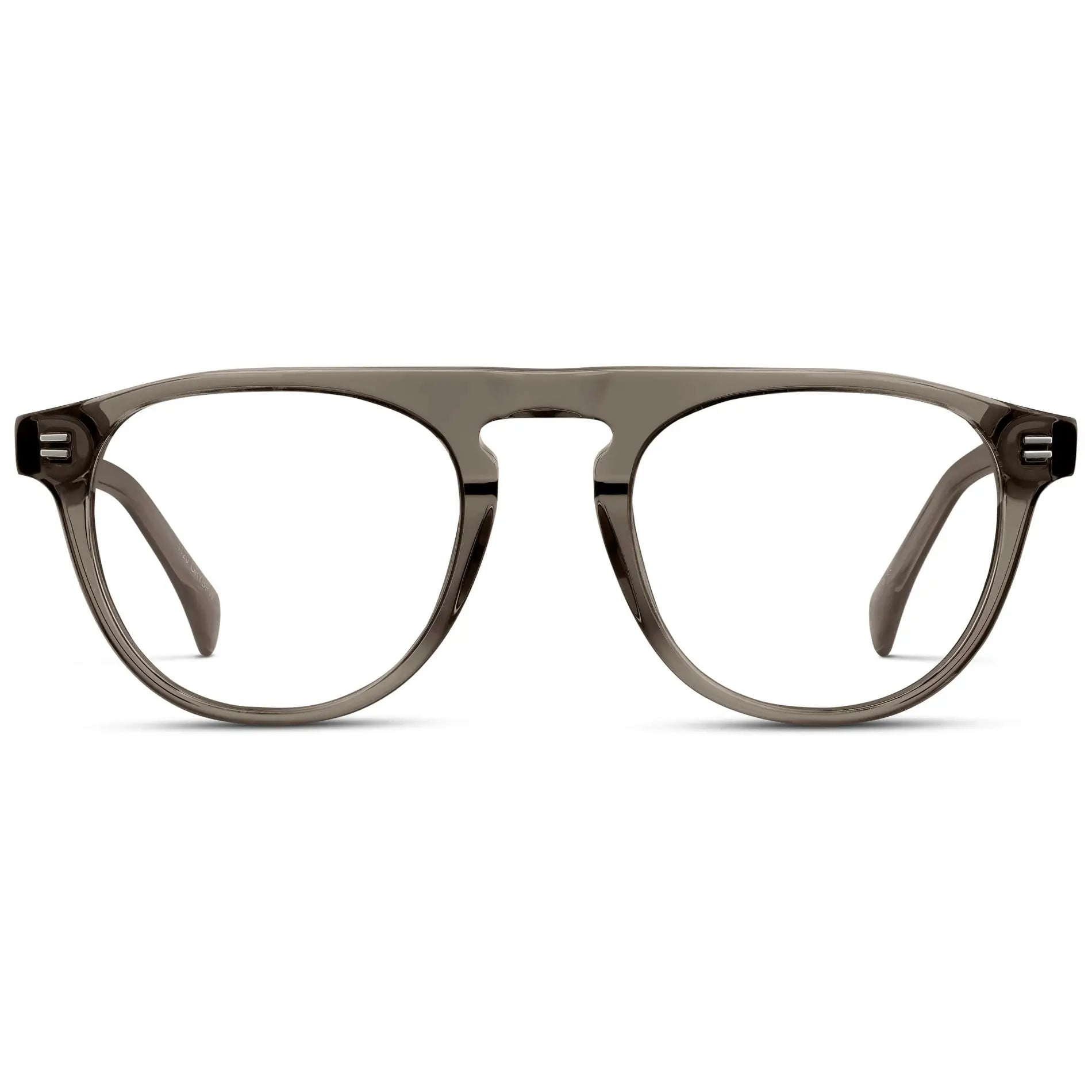 Crystal Gunmetal || Men's Rounded Aviator-Inspired Prescription Eyeglasses with Crystal Gunmetal Acetate Frame and Clear Lens on a white background