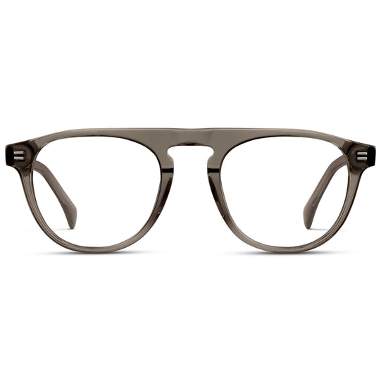 Crystal Gunmetal || Men's Rounded Aviator-Inspired Prescription Eyeglasses with Crystal Gunmetal Acetate Frame and Clear Prescription Lens