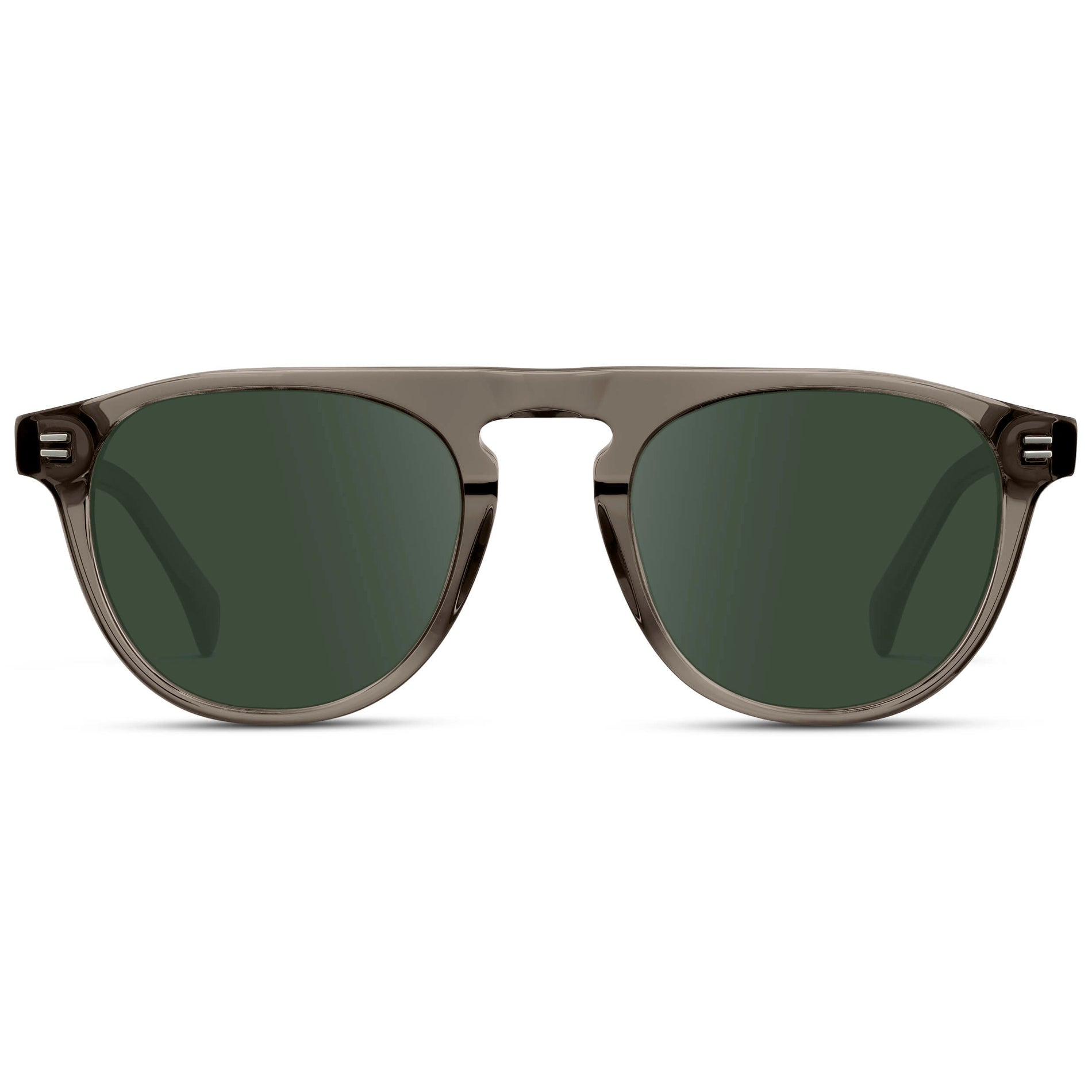 Crystal Gunmetal / G15 || Men's Rounded Aviator-Inspired Prescription Sunglasses with Crystal Gunmetal Acetate Frame and Green Prescription Lens