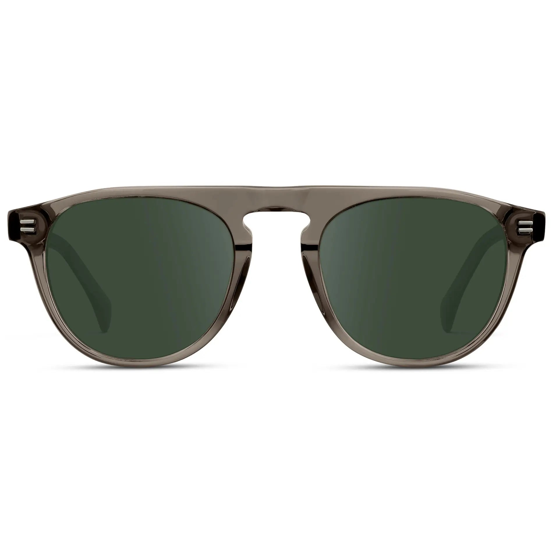 Crystal Gunmetal / G15 || Men's Rounded Aviator-Inspired Prescription Sunglasses with Crystal Gunmetal Acetate Frame and Green Prescription Lens