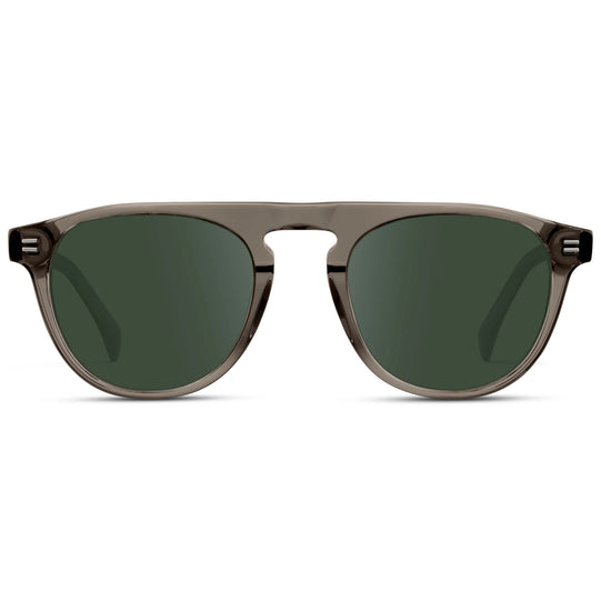 Crystal Gunmetal / G15 || Men's Rounded Aviator-Inspired Prescription Sunglasses with Crystal Gunmetal Acetate Frame and Green Prescription Lens
