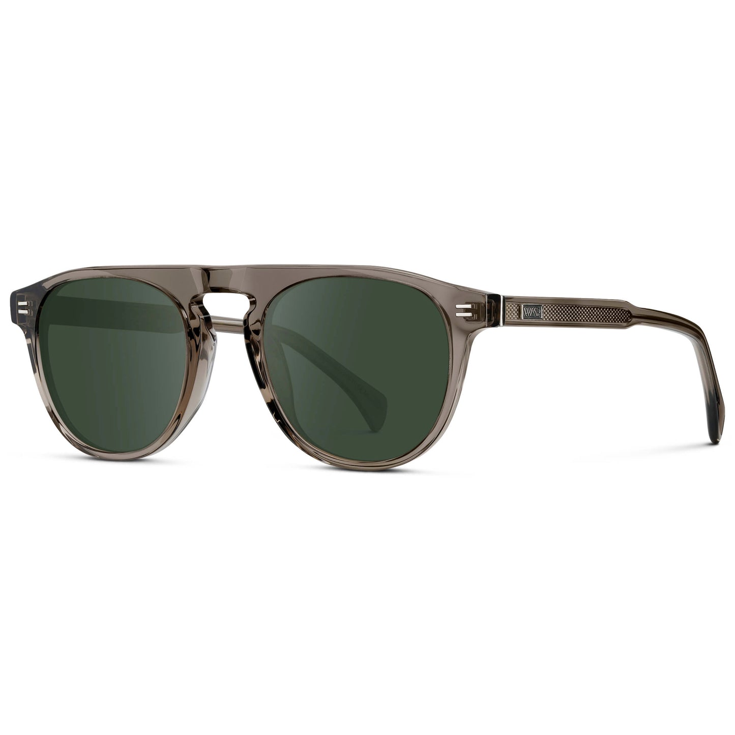 Crystal Gunmetal / G15 || Men's Rounded Aviator-Inspired Prescription Sunglasses with Crystal Gunmetal Acetate Frame and Green Prescription Lens